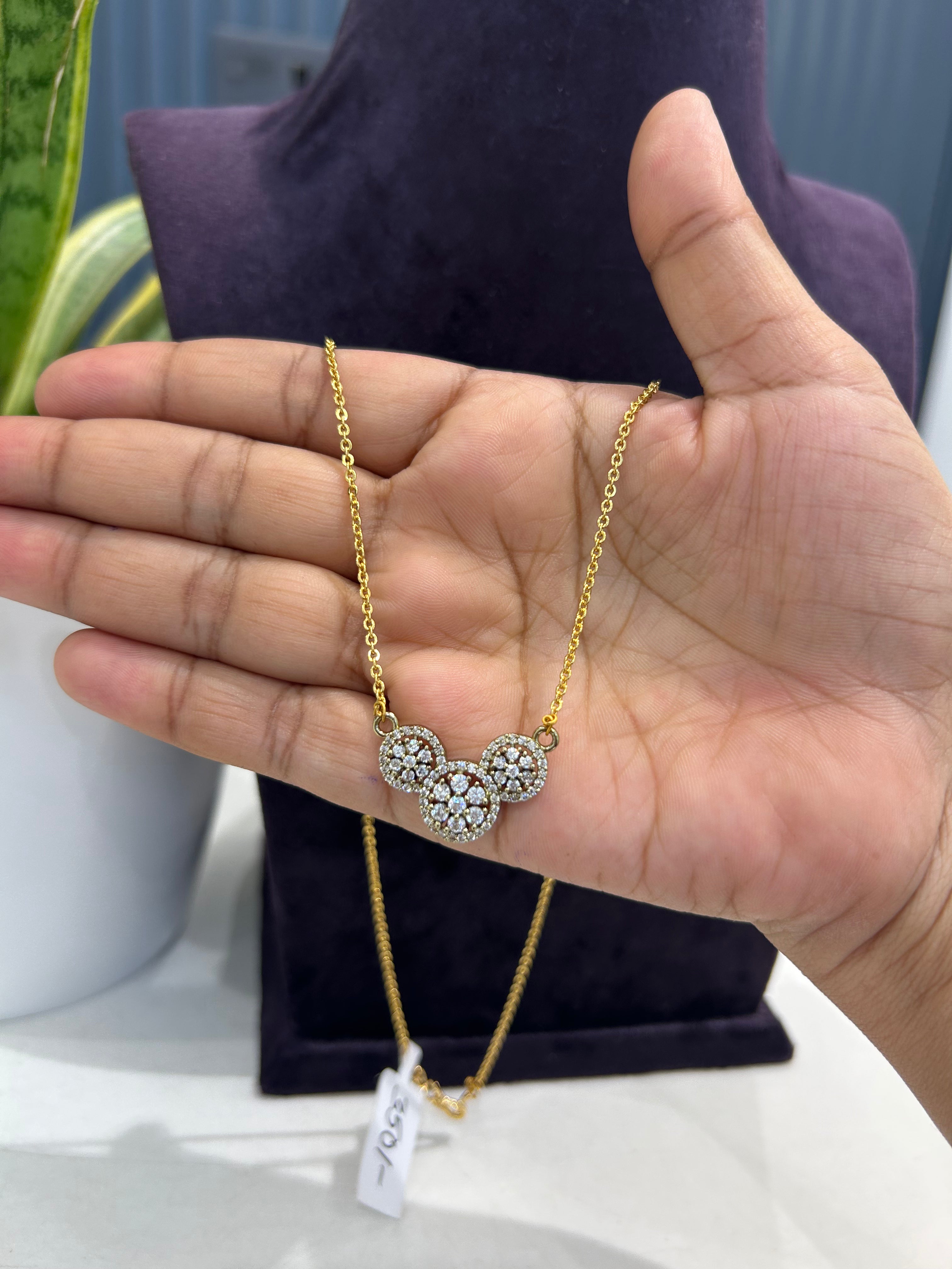 Beautiful white stone pendant with chandraharam chain 18 inchs long