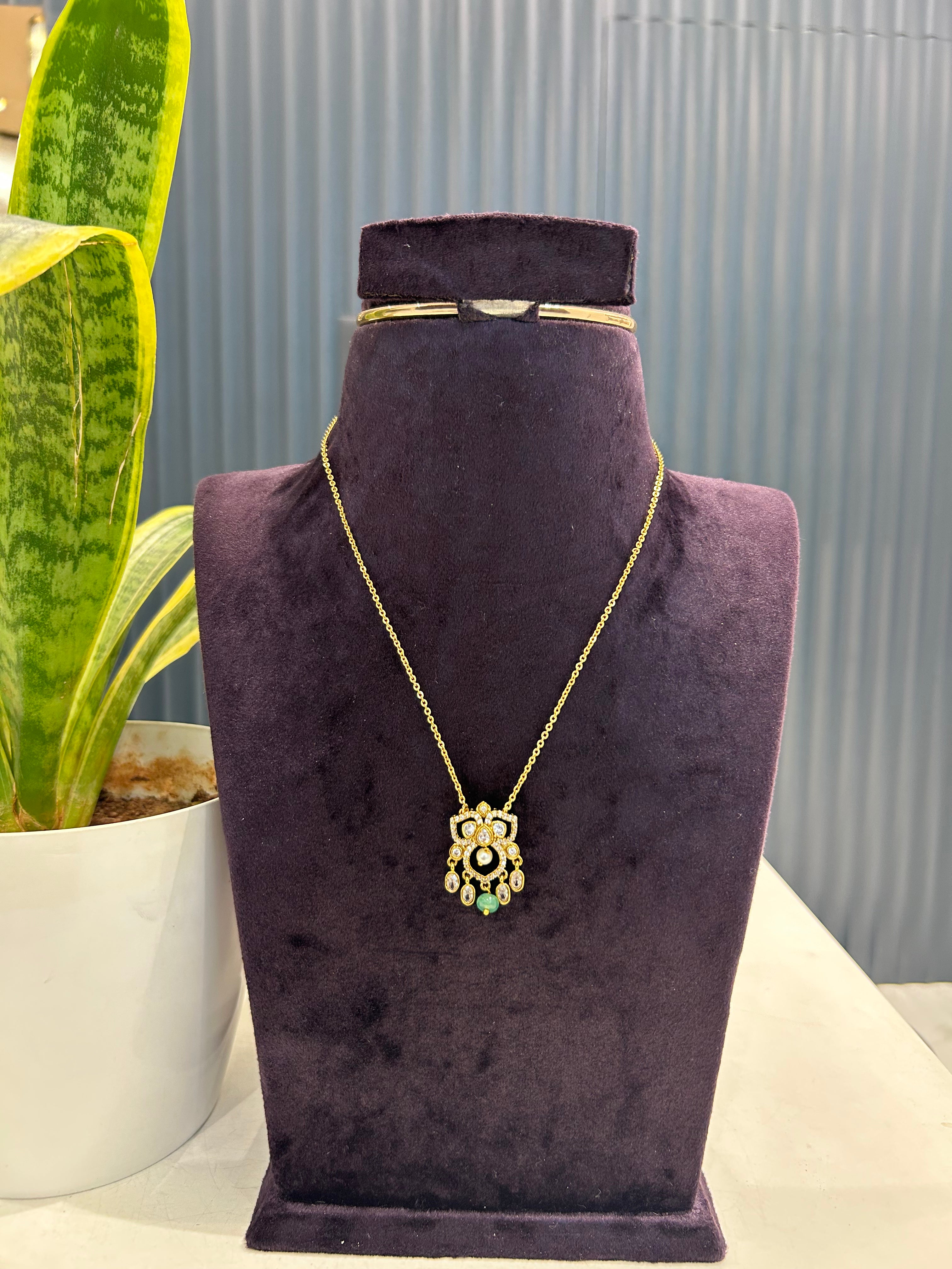Beautiful white stones pendent with chandraharam chain 18 inchs long