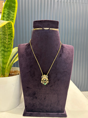 Beautiful white stones pendent with chandraharam chain 18 inchs long