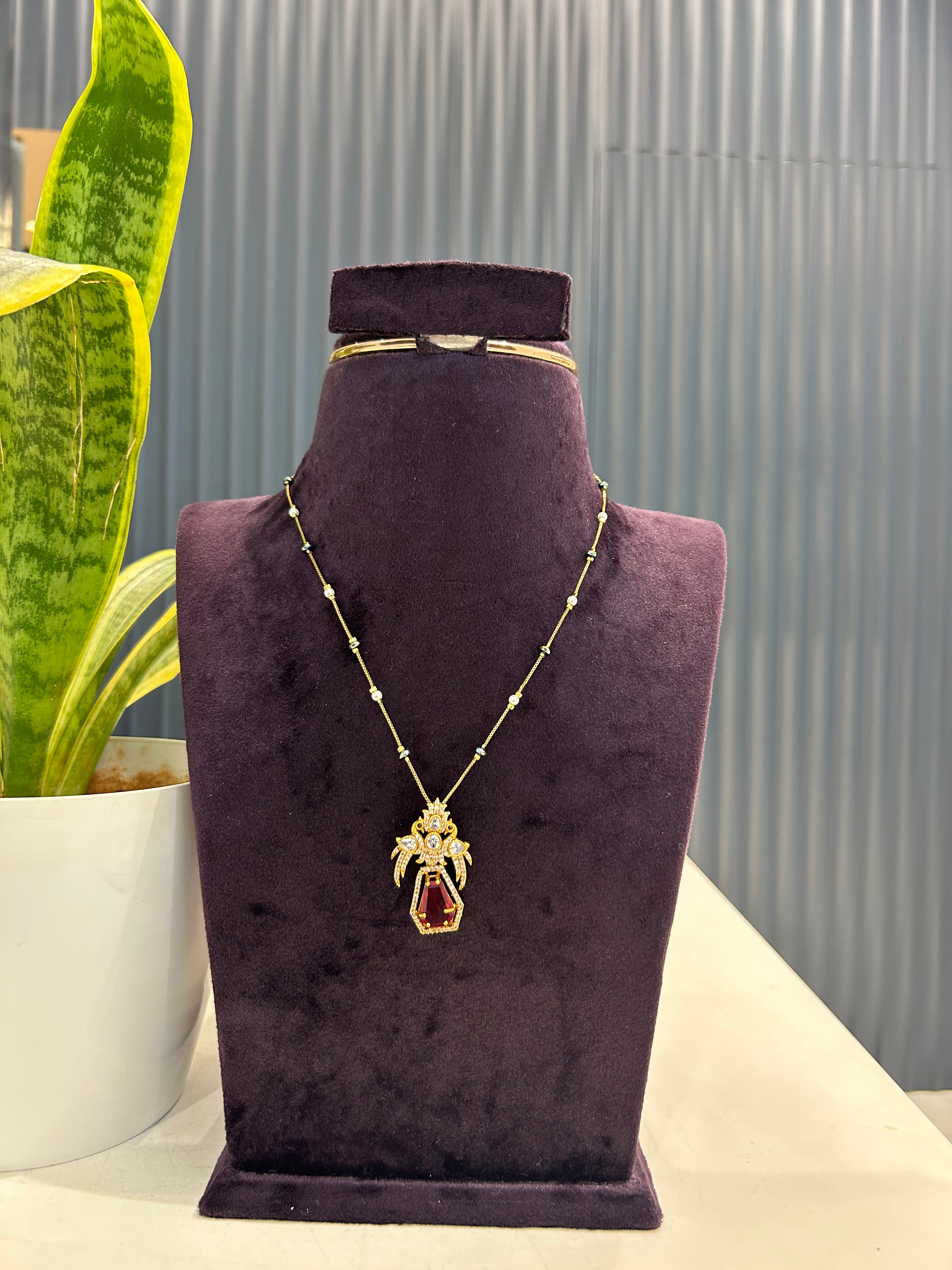 Beautiful red colour peacock design pedant with chain 18 inchs long