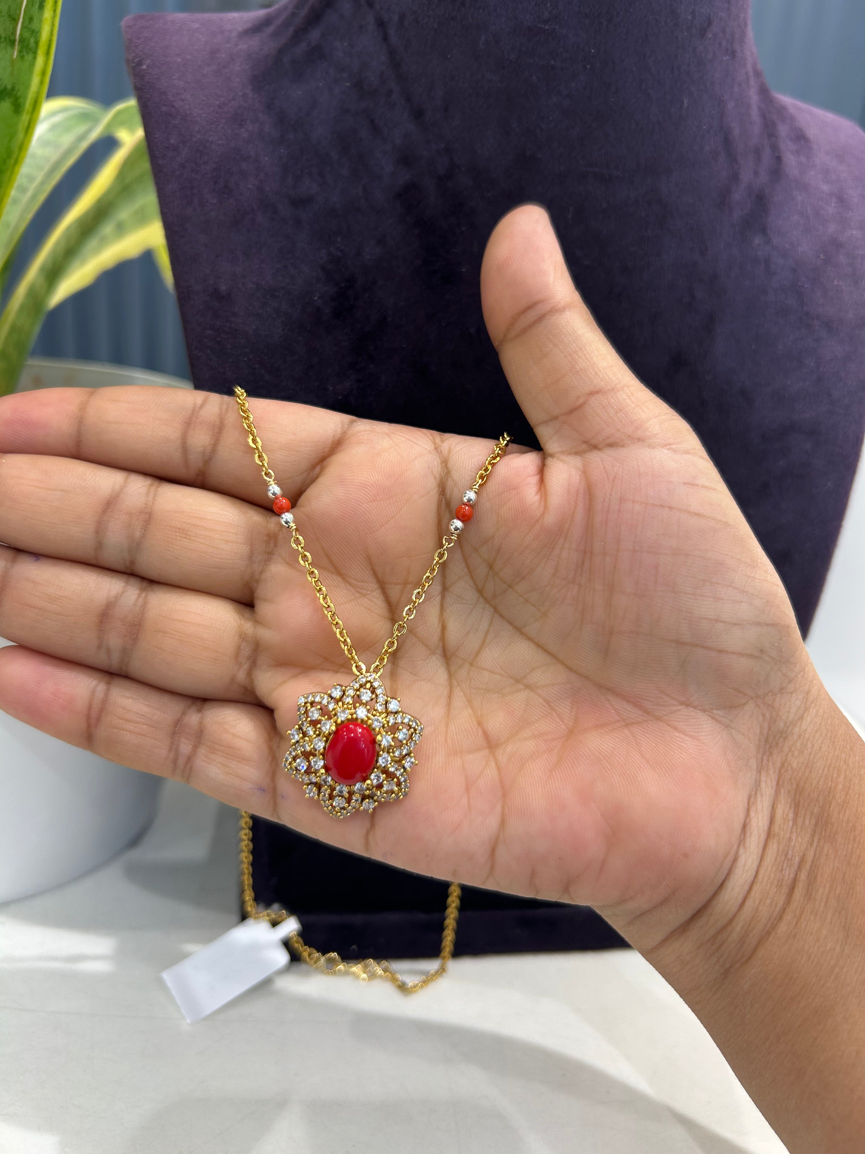 Beautiful pagadam stone pendant with chandraharam chain 18 inchs long