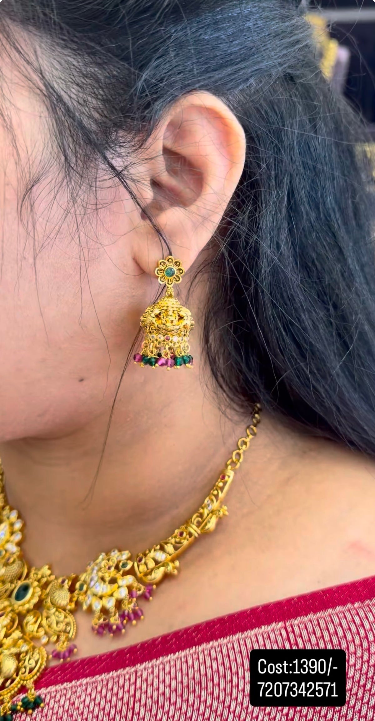 Beautiful Lakshmi devi kanti model necklace with pushback jumkis