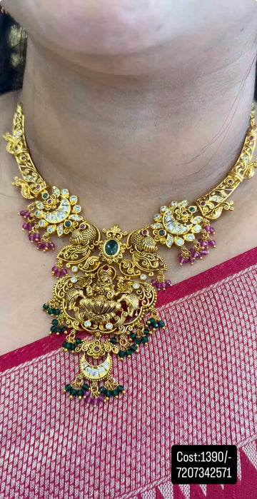 Beautiful Lakshmi devi kanti model necklace with pushback jumkis
