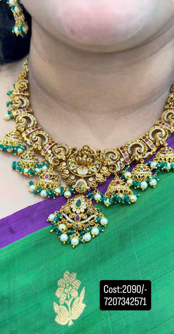 Beautiful pota stone Lakshmi devi necklace with screwback earrings