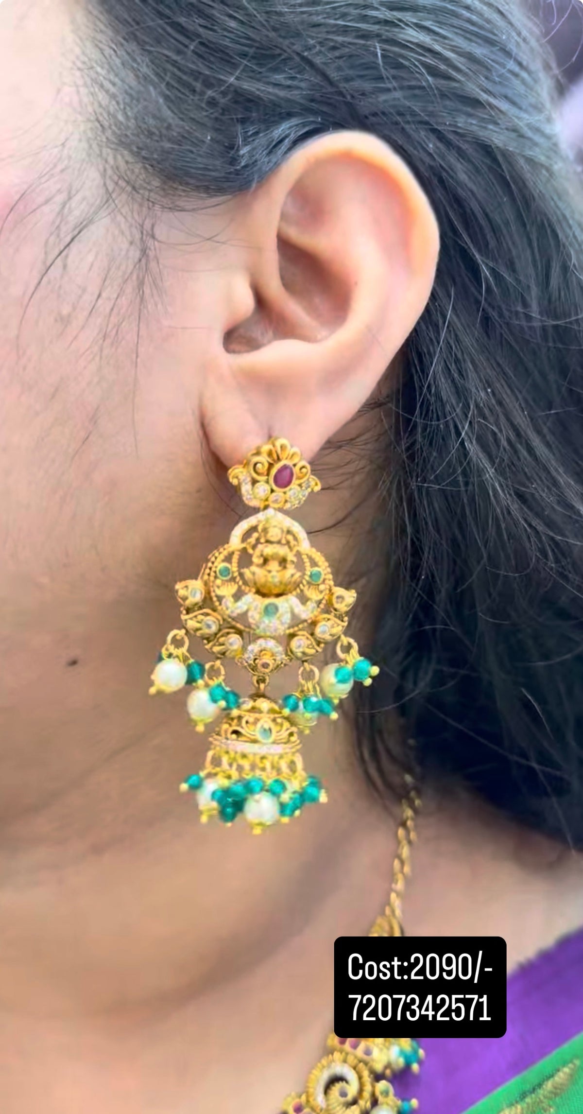Beautiful pota stone Lakshmi devi necklace with screwback earrings