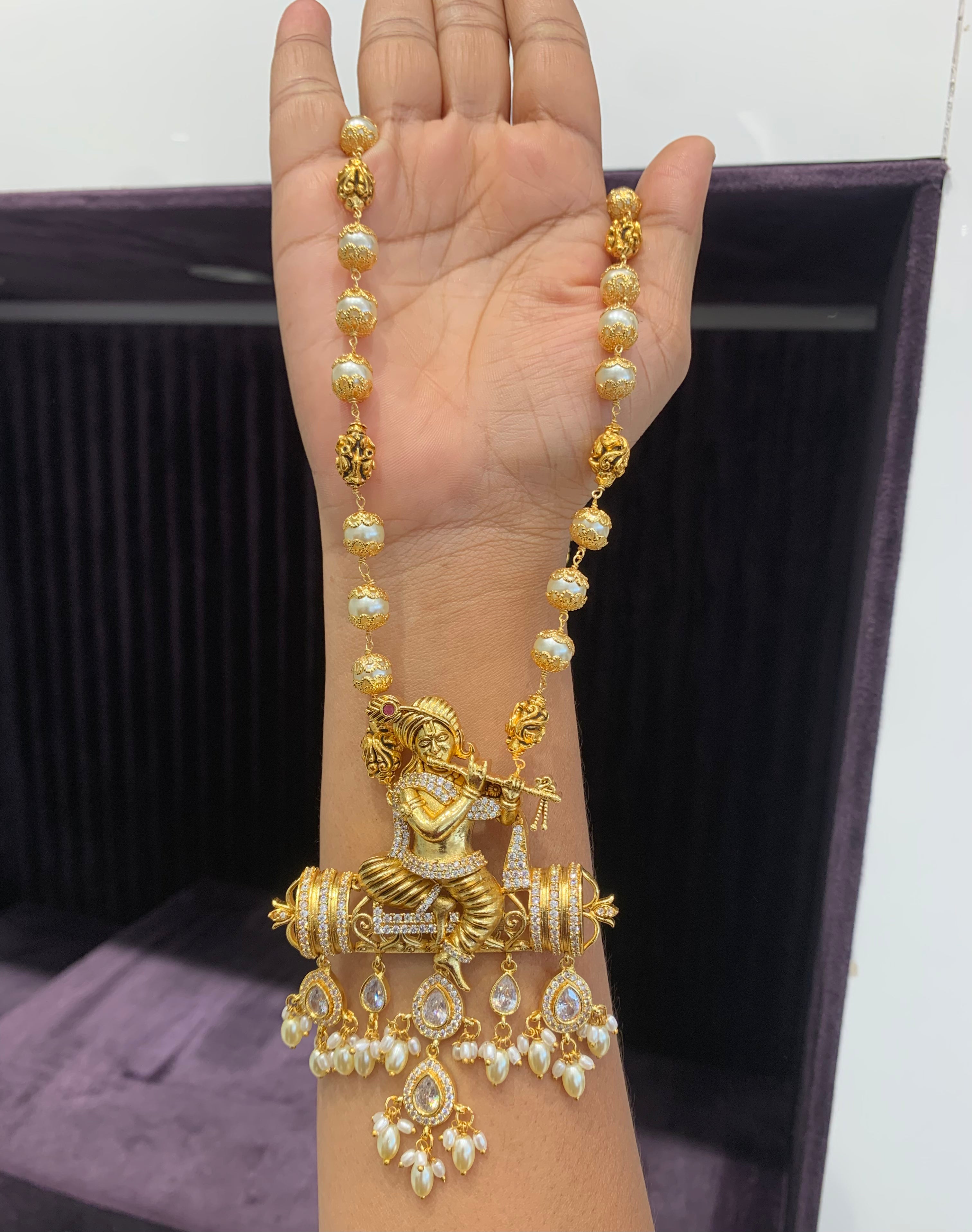 Beautiful krishna pendant with nakshi balls & beads mala 18 to 20 inchs