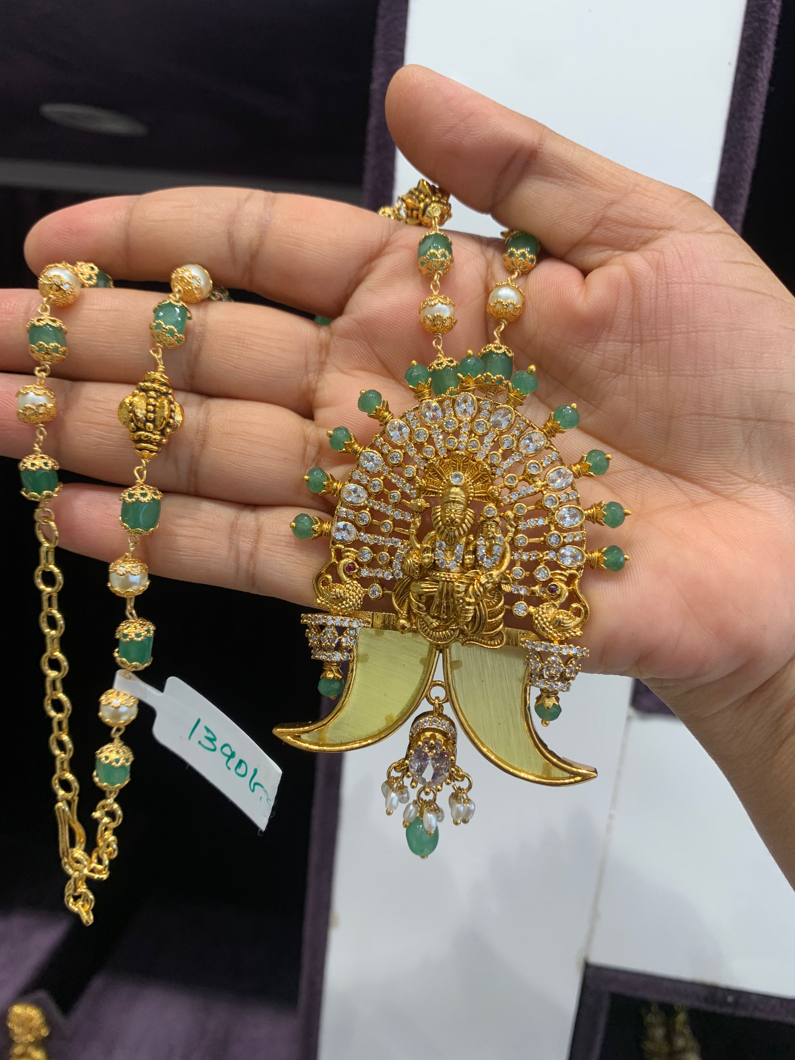 Beautiful narasimha swamy pendant tiger nail with nakshi balls & beads mala 18 to 20 inchs