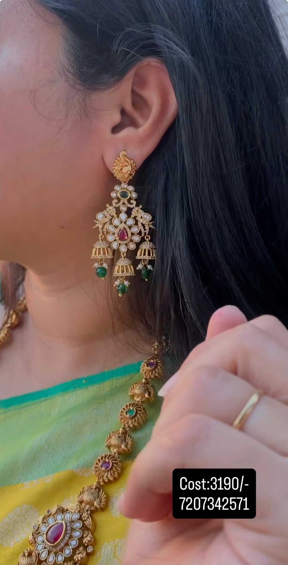 Beautiful peacock design necklace with pushback earrings
