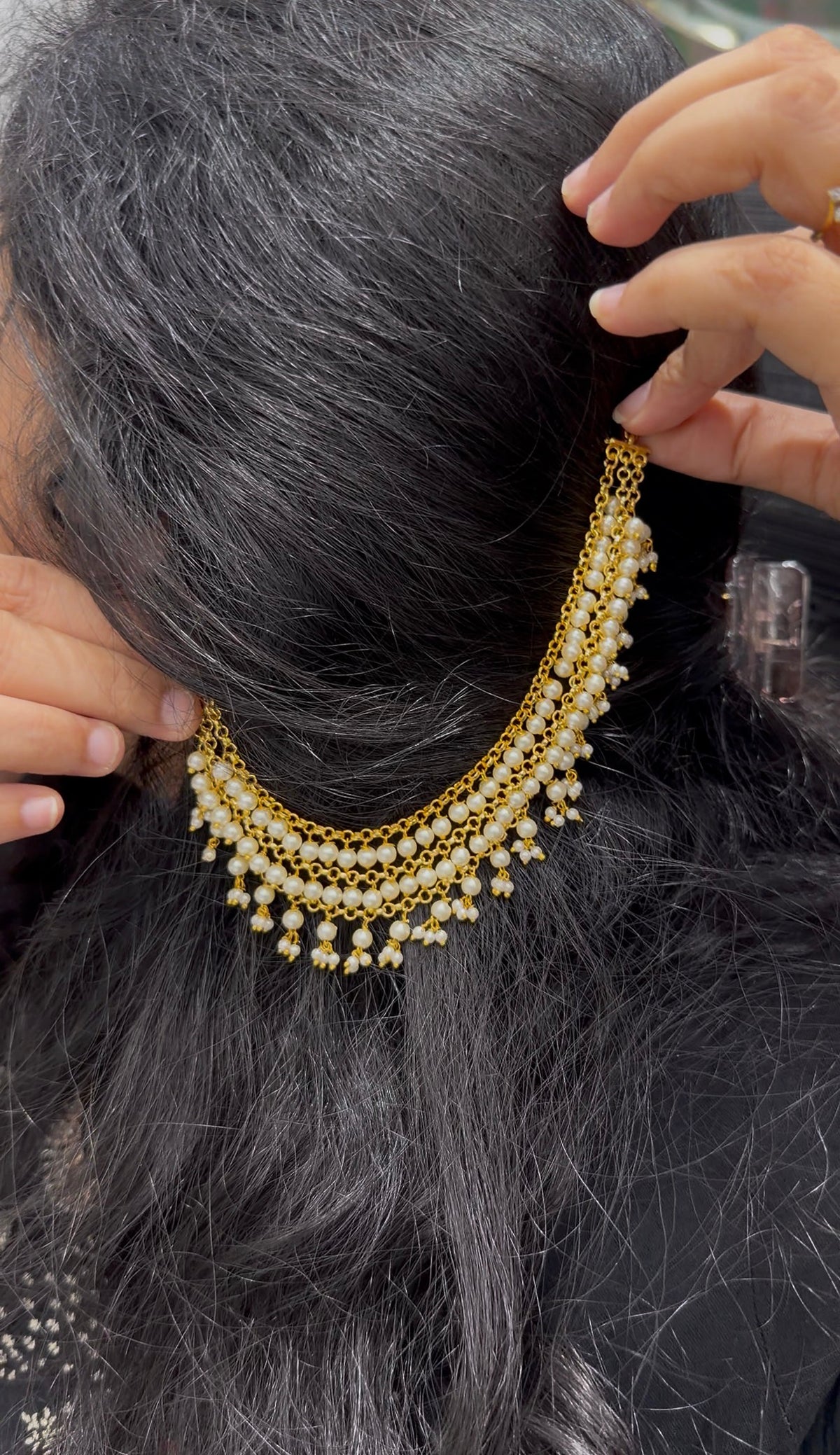 Beautiful simple handmaking white pearls 3 layers champaswaralu