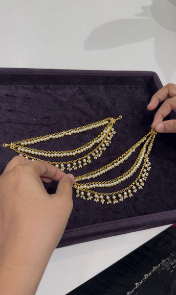 Beautiful simple handmaking white pearls 3 layers champaswaralu