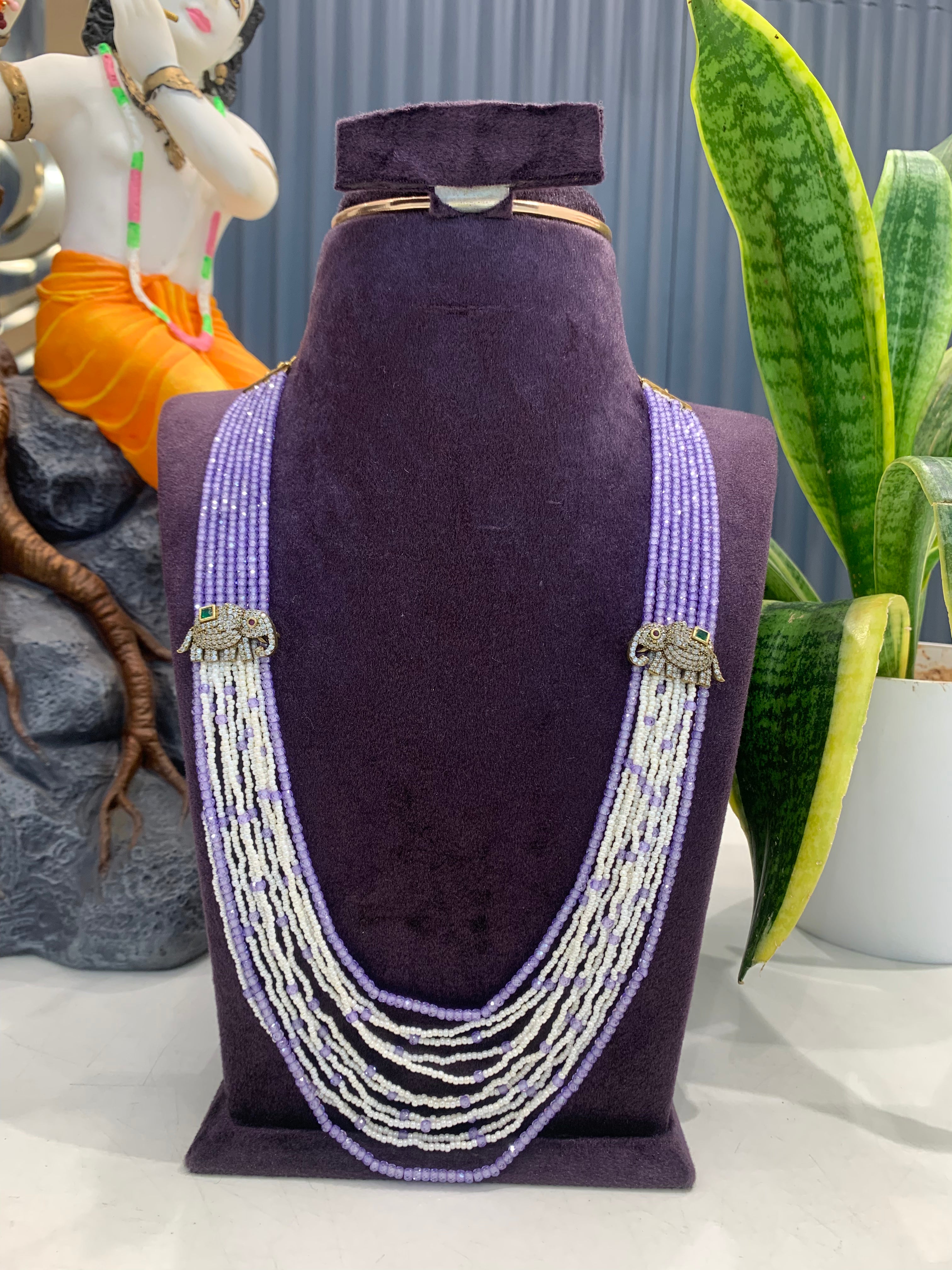 Beautiful Victoria polish elephant side pendants CZ crystal beads layers mala