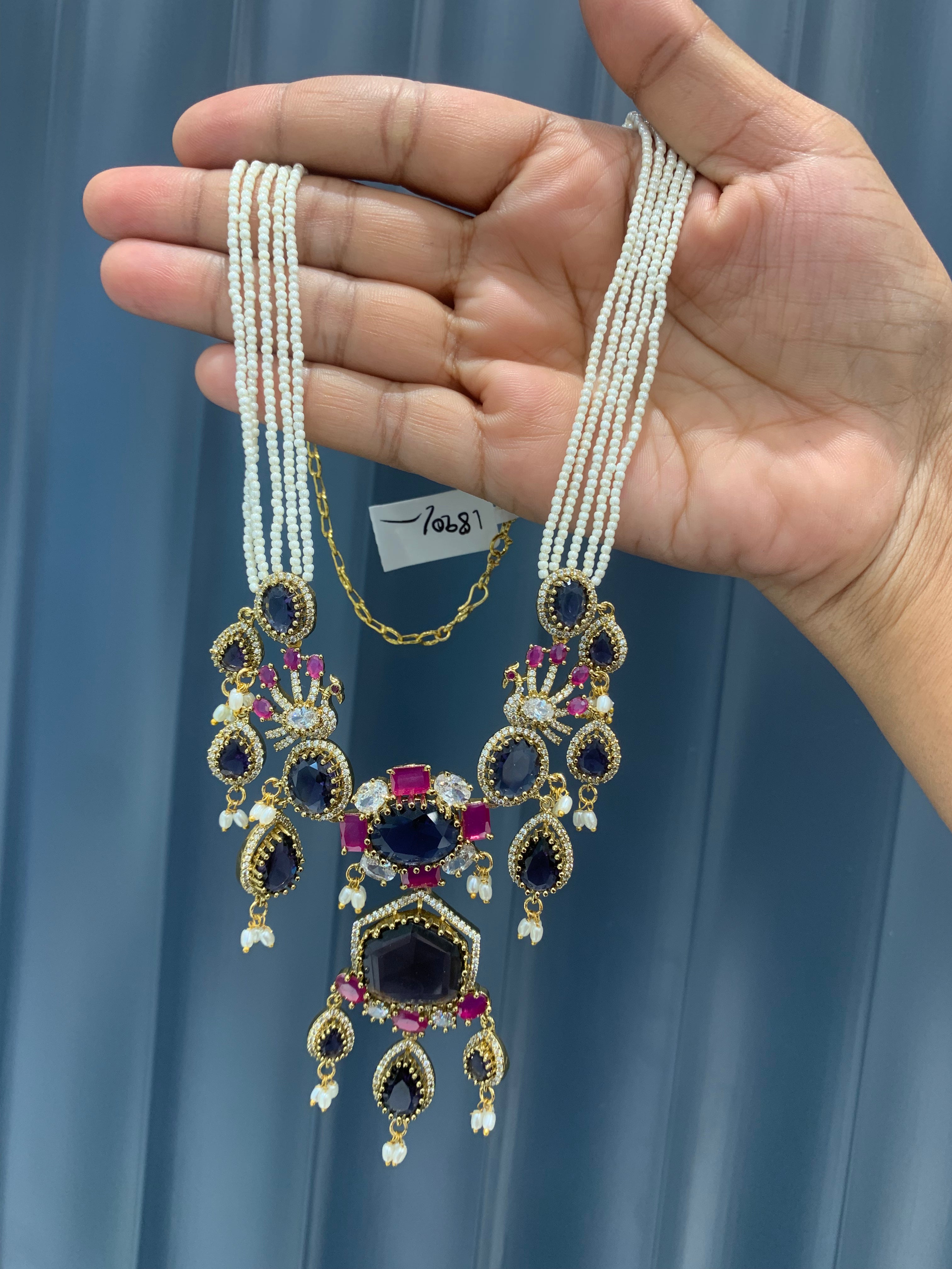 Beautiful CZ purple stones pendant white bada mala