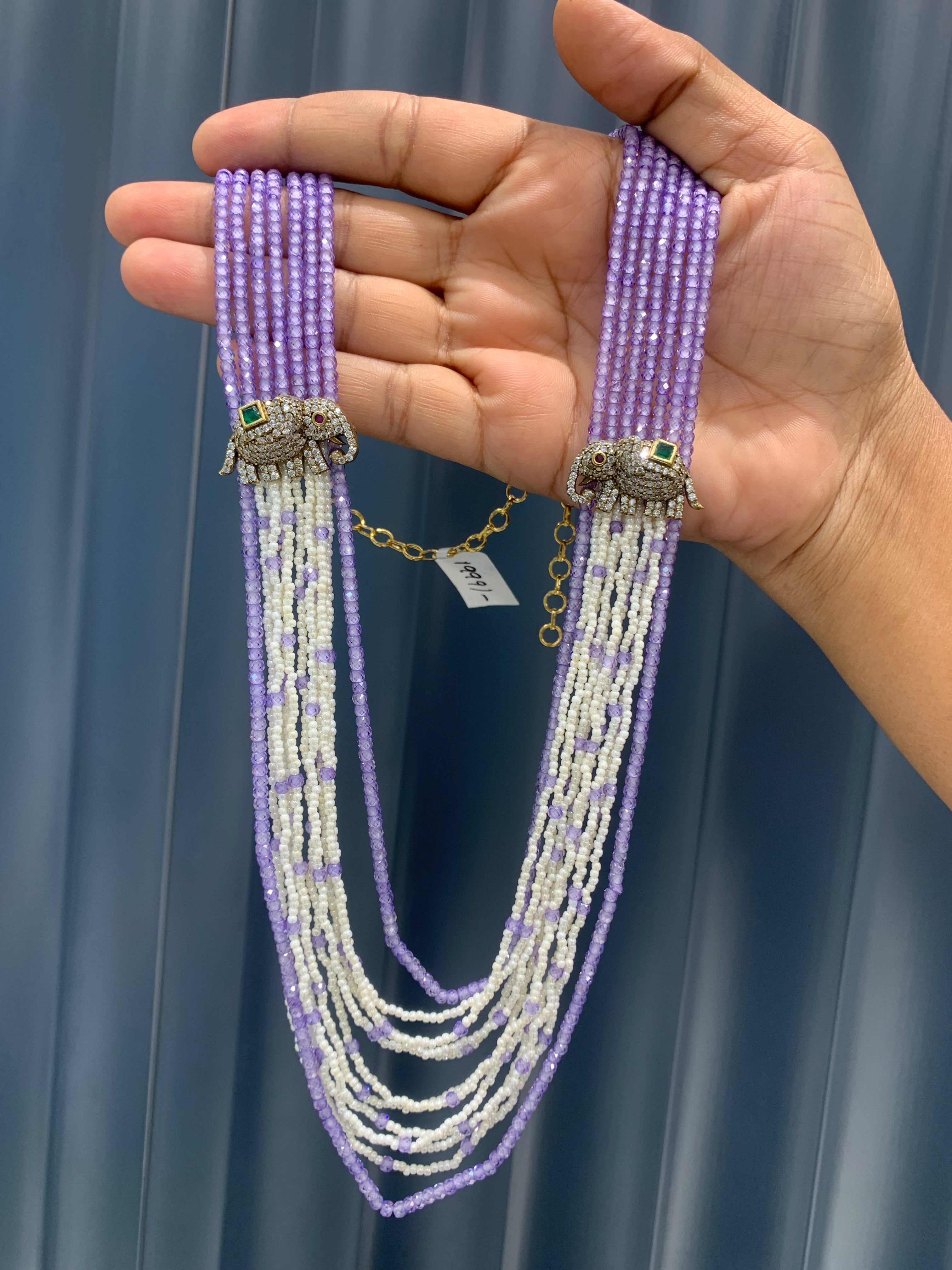 Beautiful Victoria polish elephant side pendants CZ crystal beads layers mala