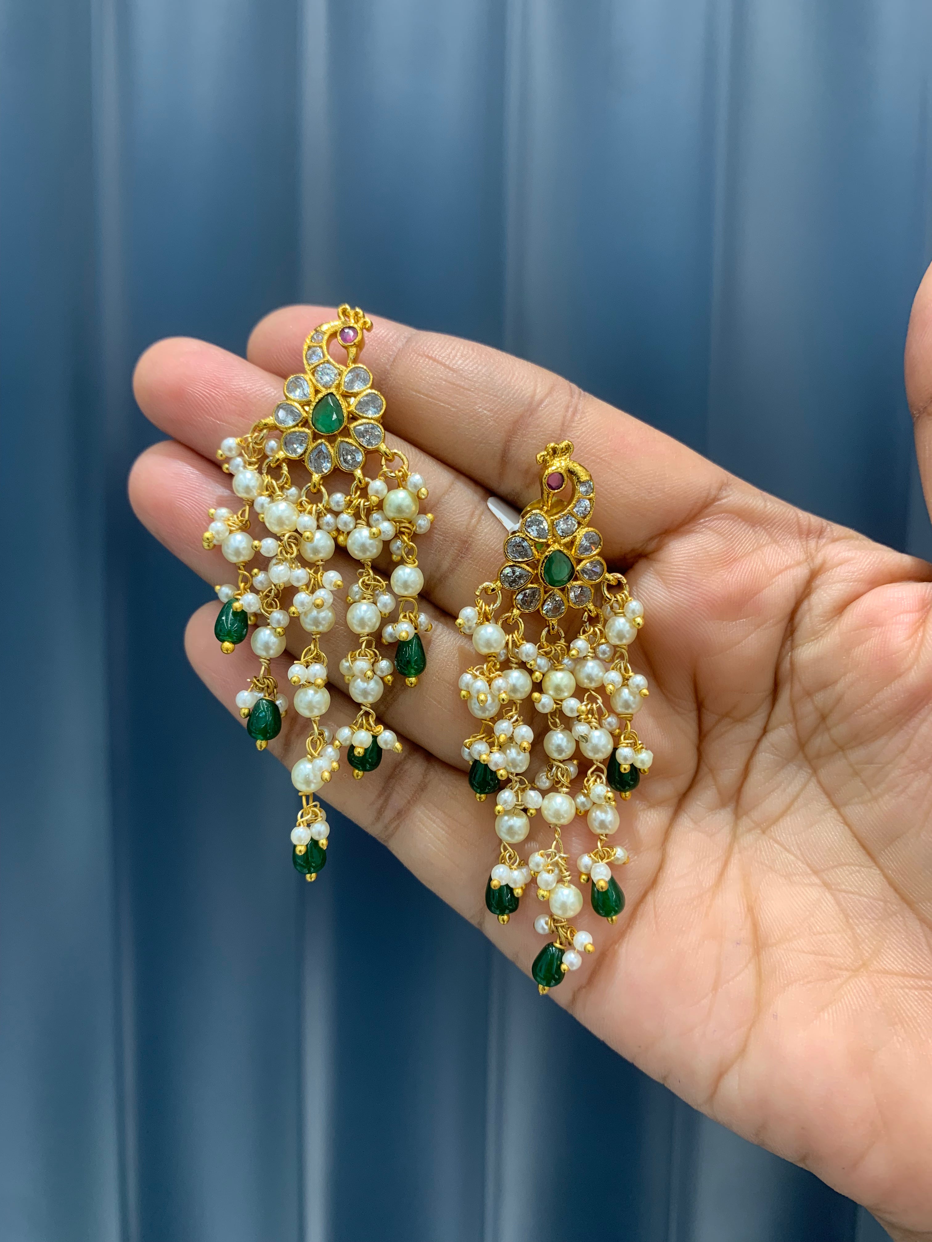 Beautiful peacock design ear hangings with pushback