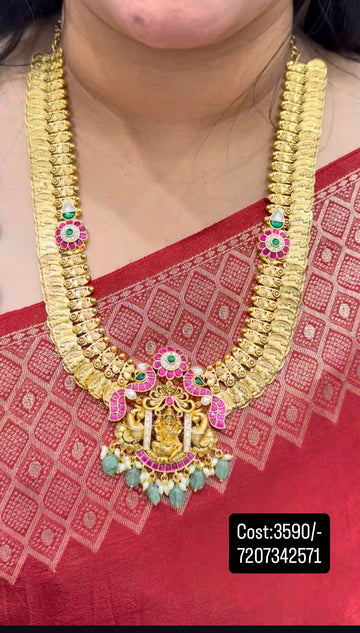 Beautiful jadau kundhan kasula model haram with pushback jumkis
