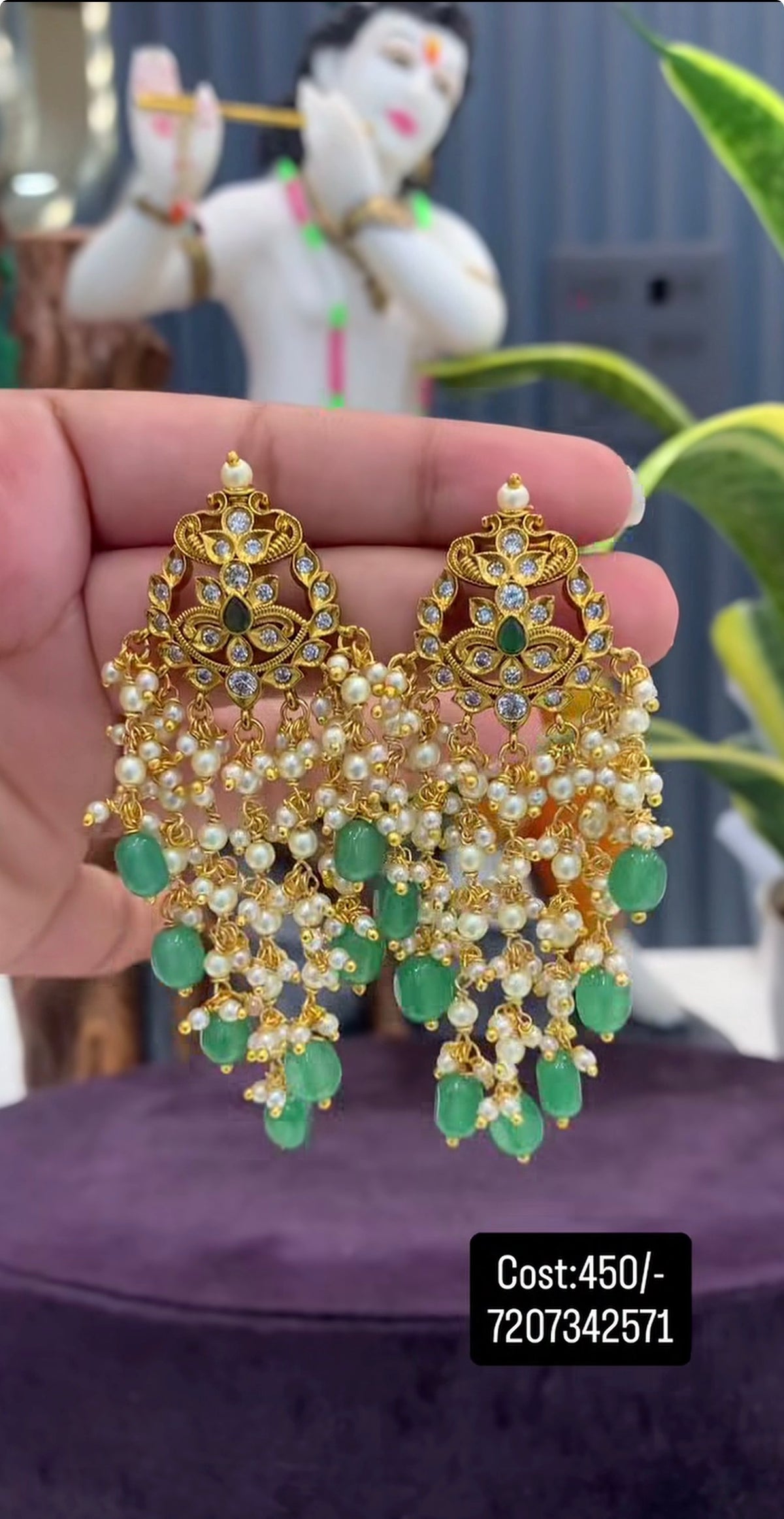 Beautiful white pearls ear hangings with pushback