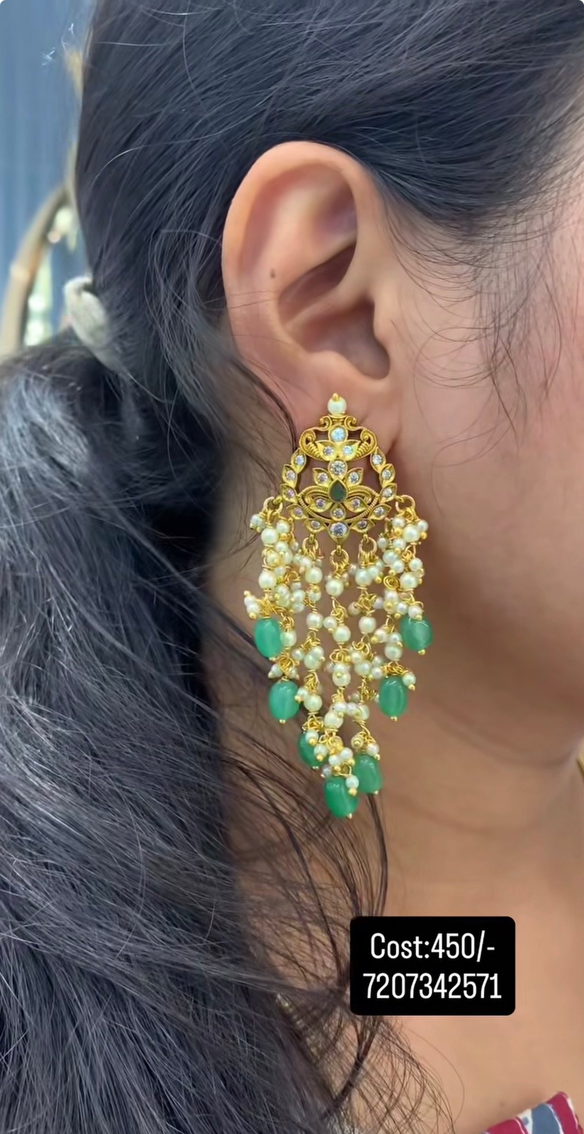 Beautiful white pearls ear hangings with pushback