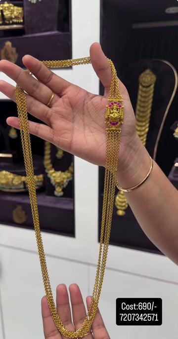 Beautiful jadau kundhan Lakshmi devi side pendent 5 layers chandraharam 24 inchs long