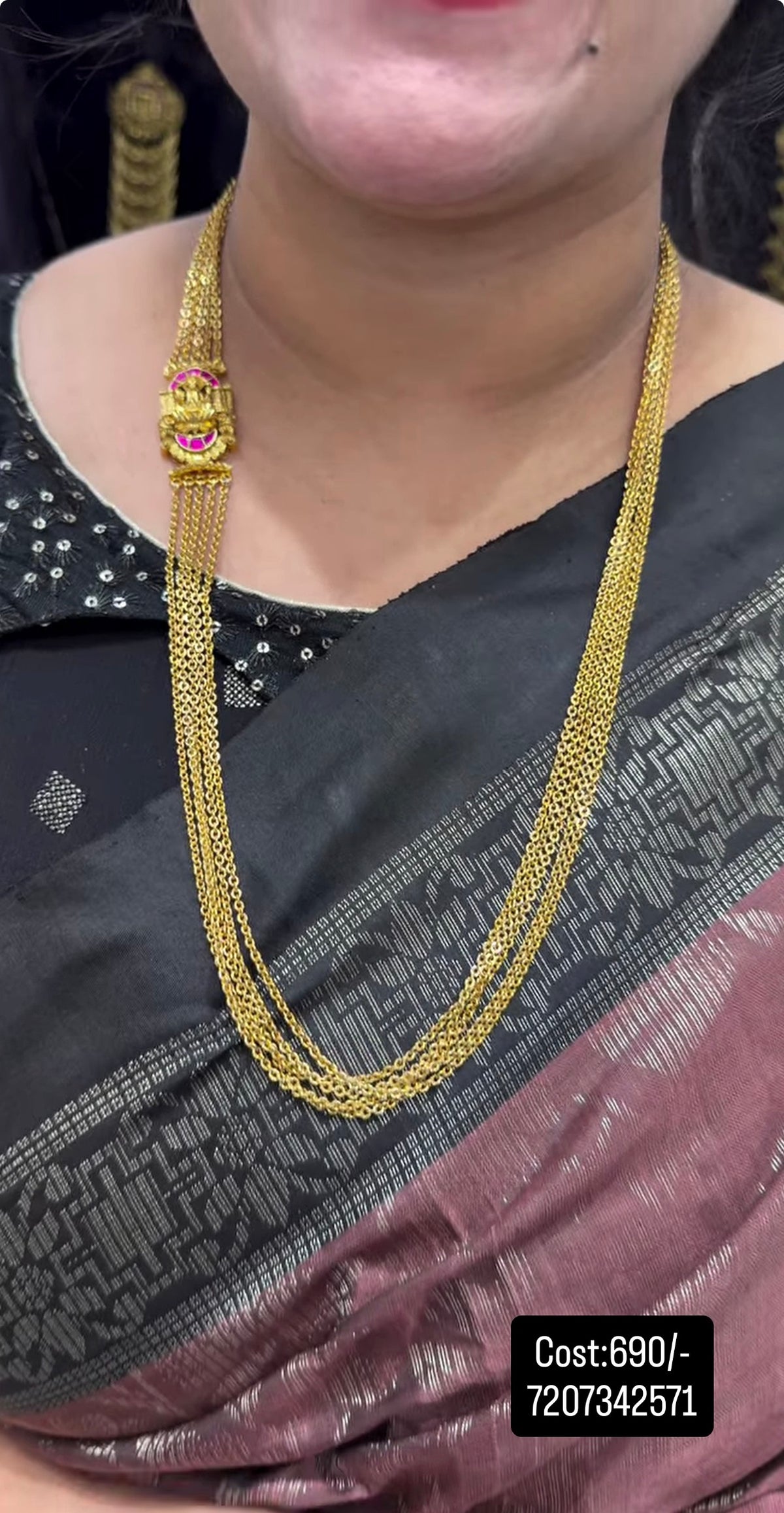 Beautiful jadau kundhan Lakshmi devi side pendent 5 layers chandraharam 24 inchs long