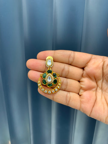 Beautiful green stone chanbali earrings with pushback
