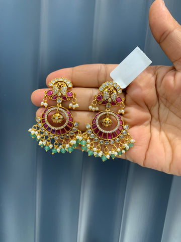 Beautiful pota stone chandbali earrings with pushback