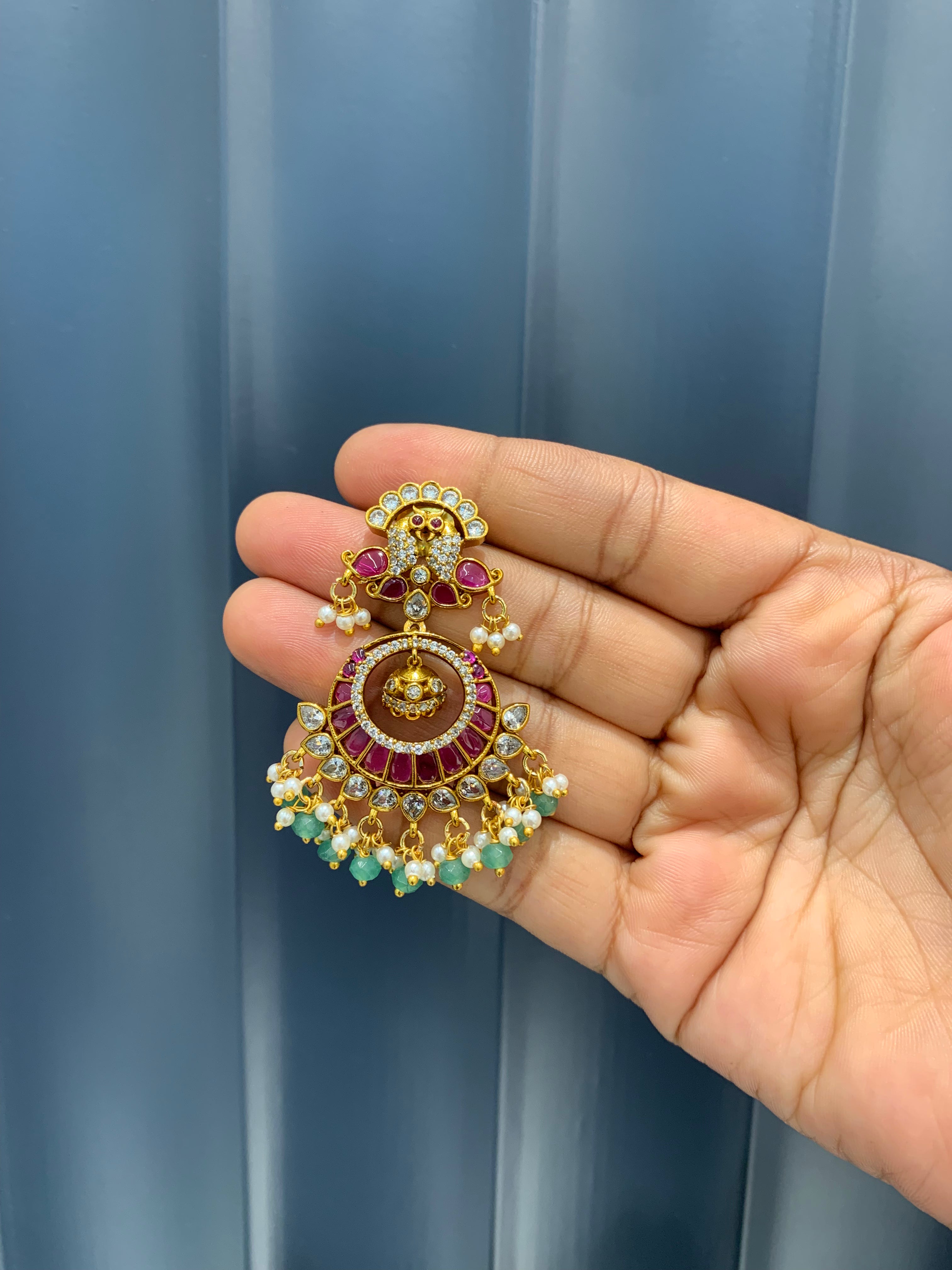 Beautiful pota stone chandbali earrings with pushback