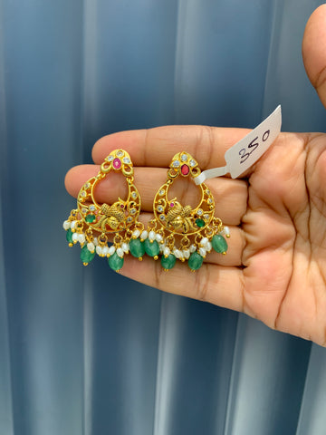 Beautiful peacock design chandbali earrings with pushback