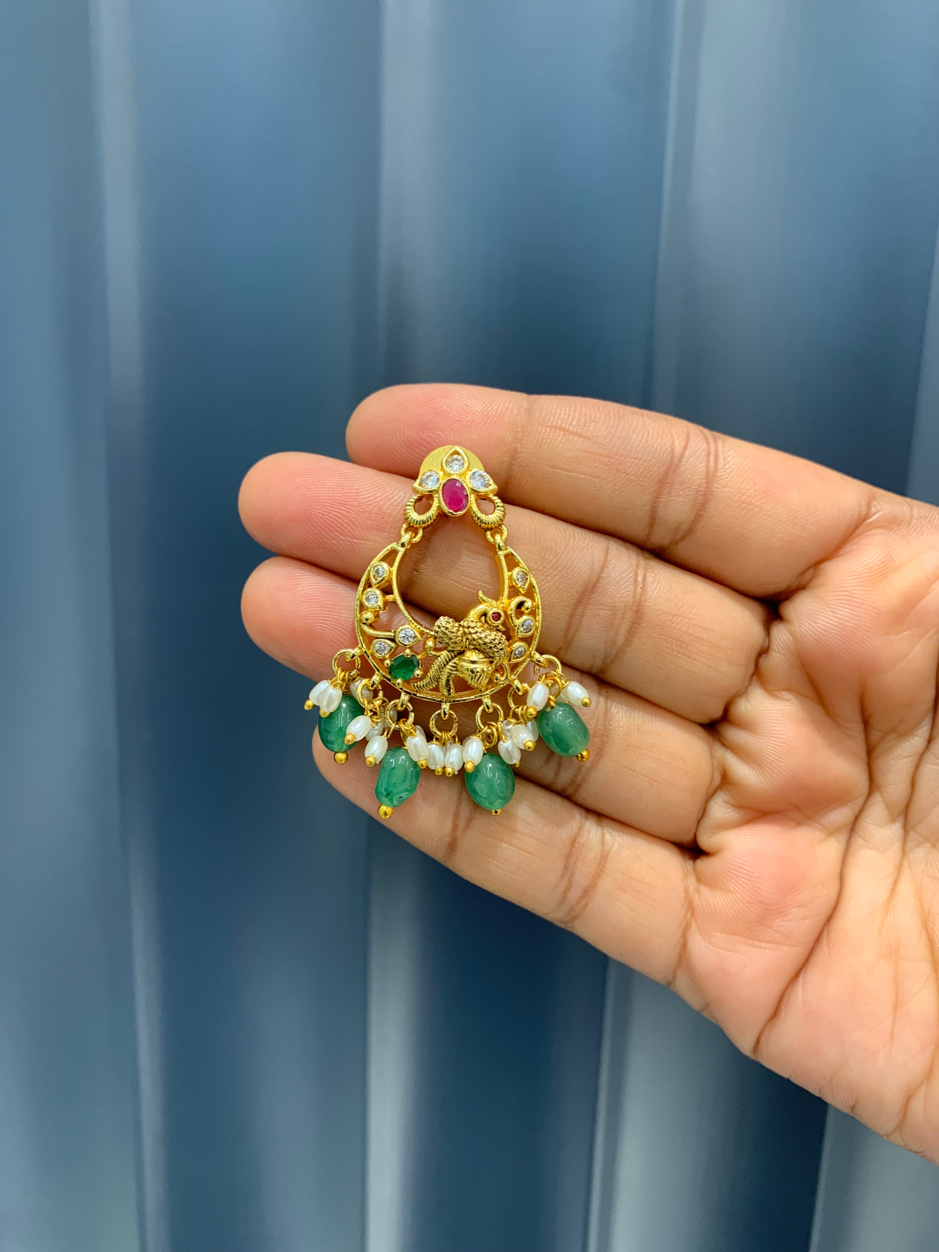 Beautiful peacock design chandbali earrings with pushback
