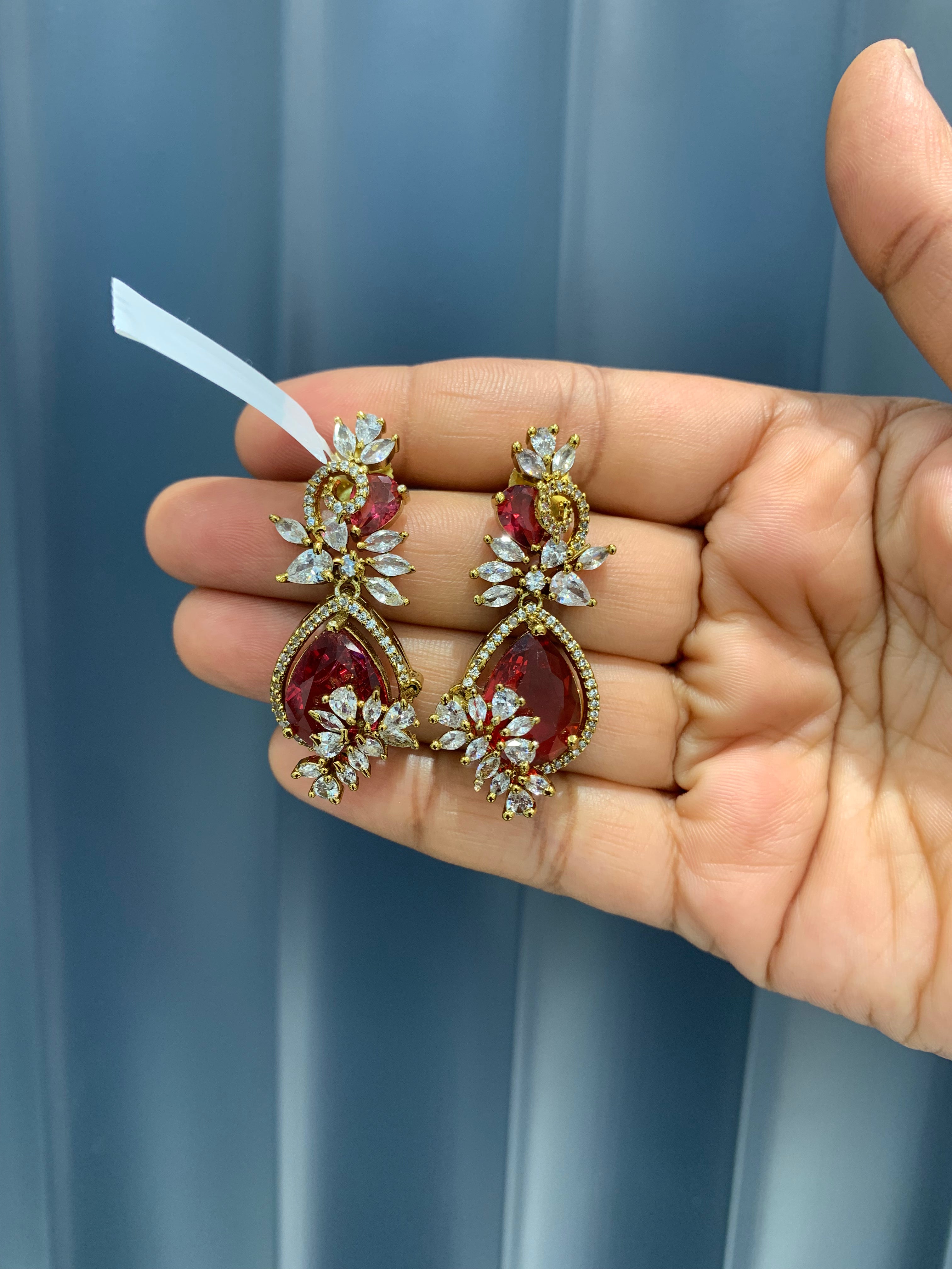 Beautiful red color CZ stones earrings with pushback