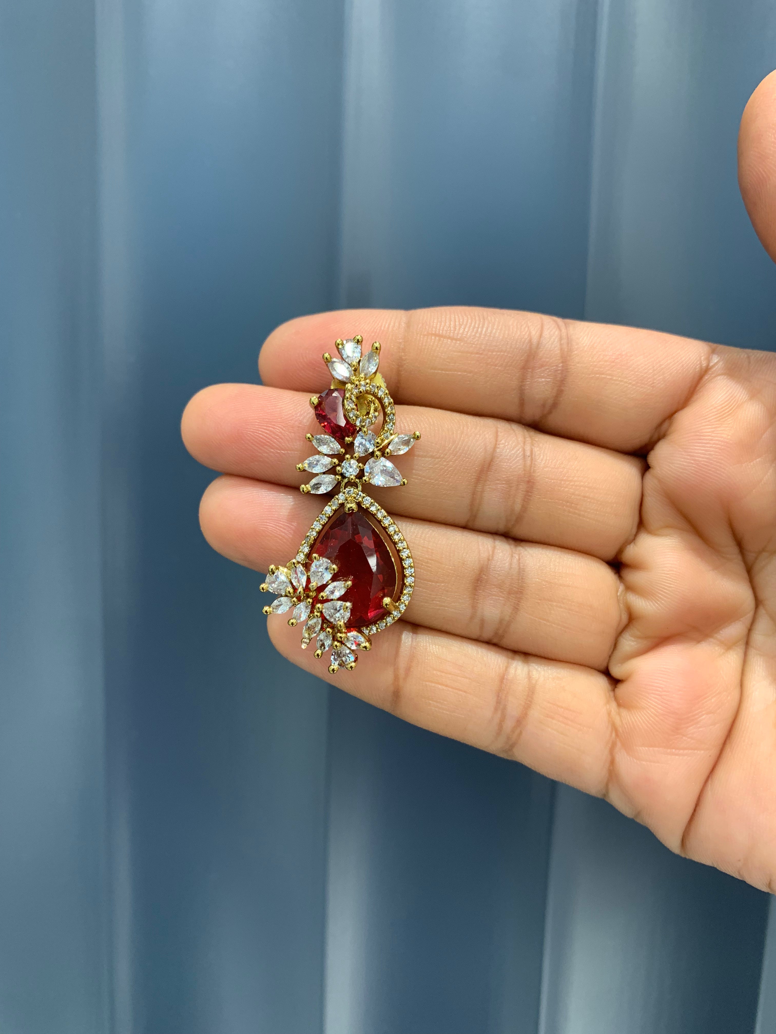 Beautiful red color CZ stones earrings with pushback