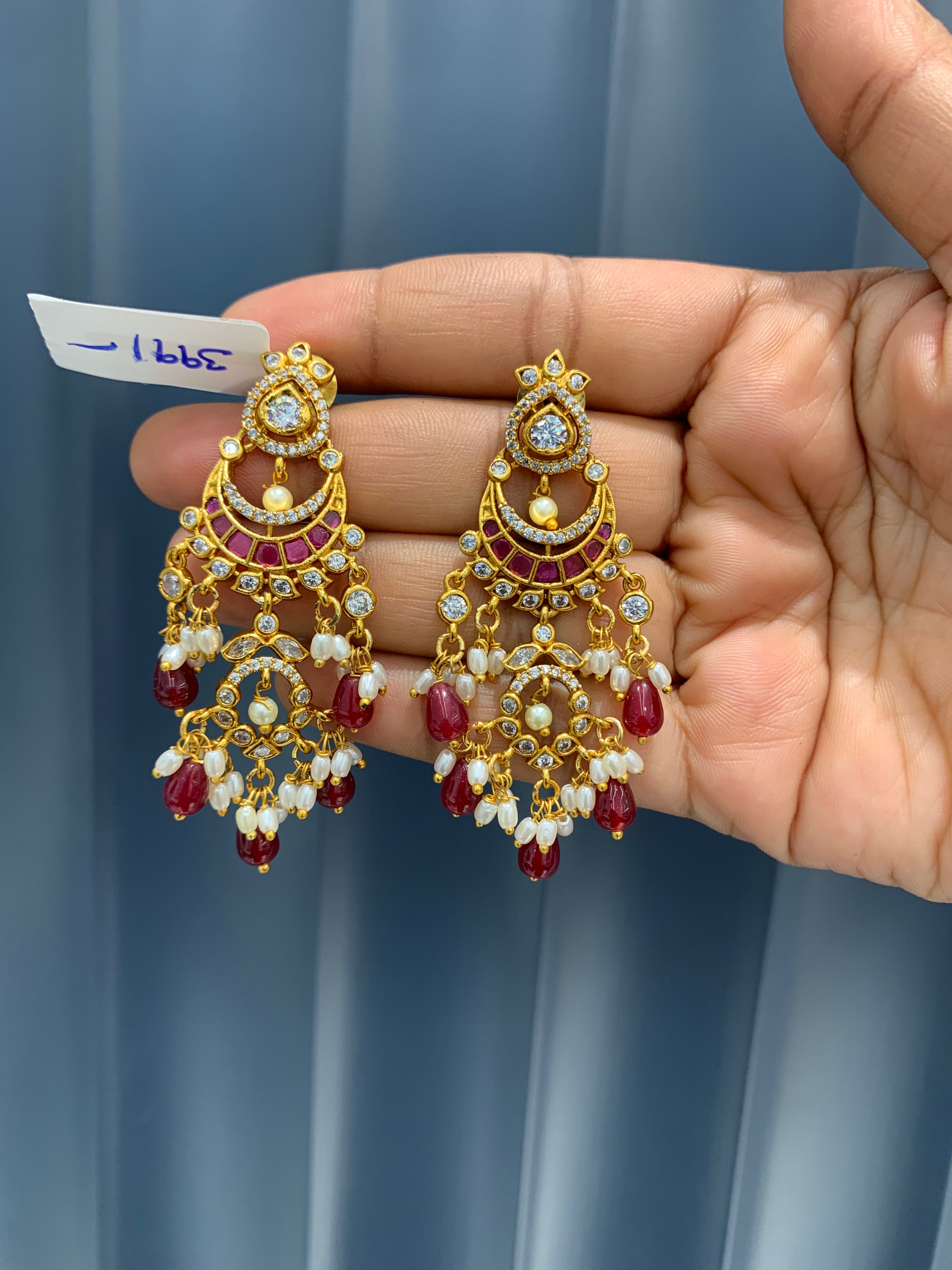 Beautiful pota stone chandbali earrings with pushback