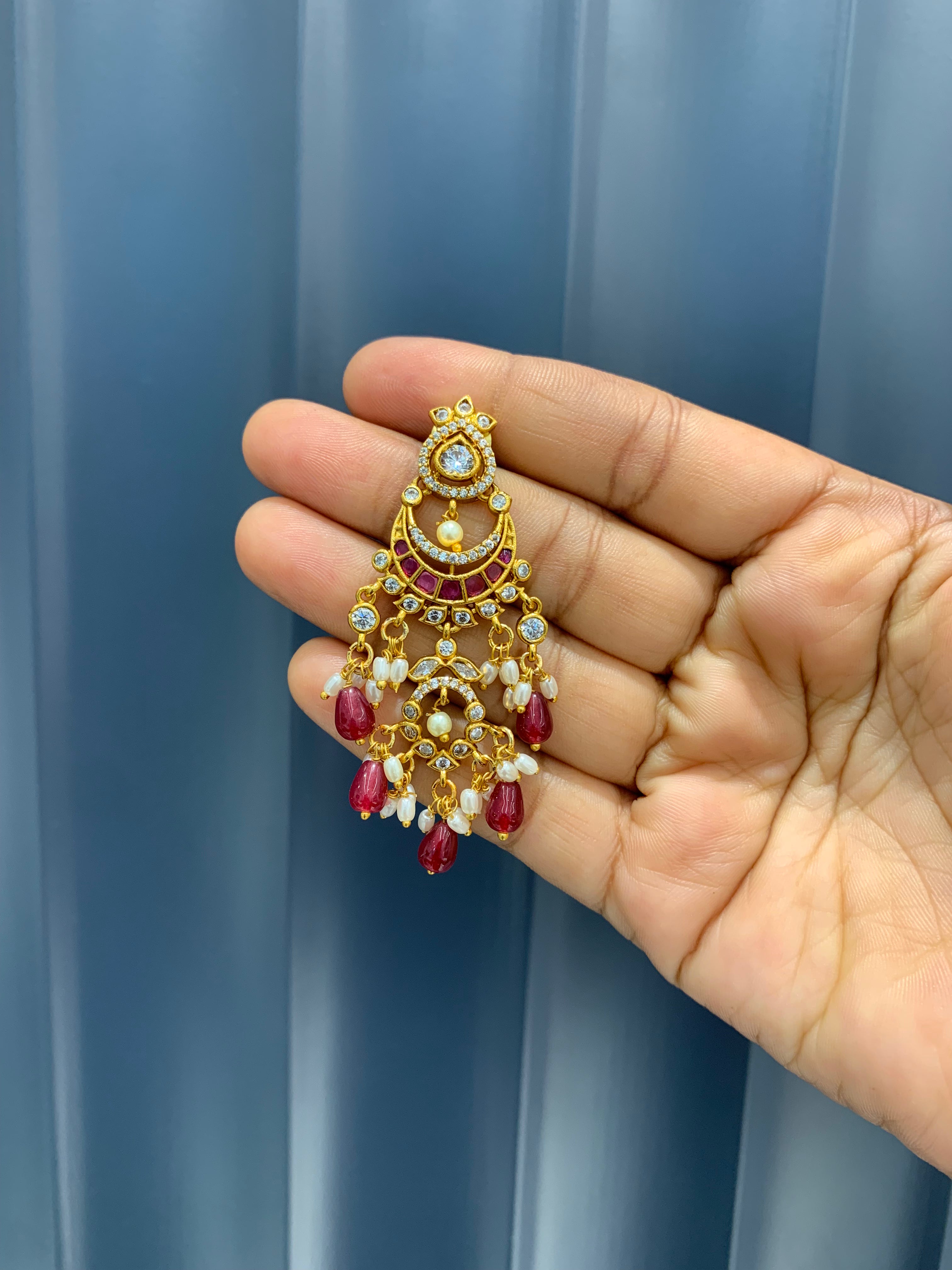 Beautiful pota stone chandbali earrings with pushback