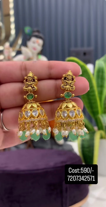 Beautiful Lakshmi devi uncut stone jumkis with pushback