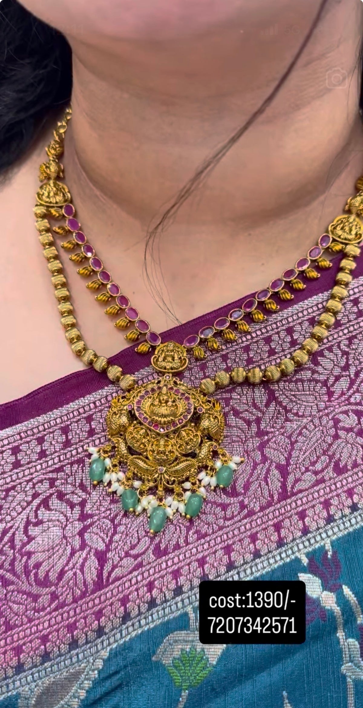 Beautiful pota stone 2 layers necklace with pushback earrings