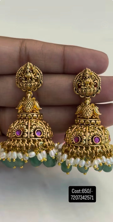 Beautiful Lakshmi devi jumkis with pushback