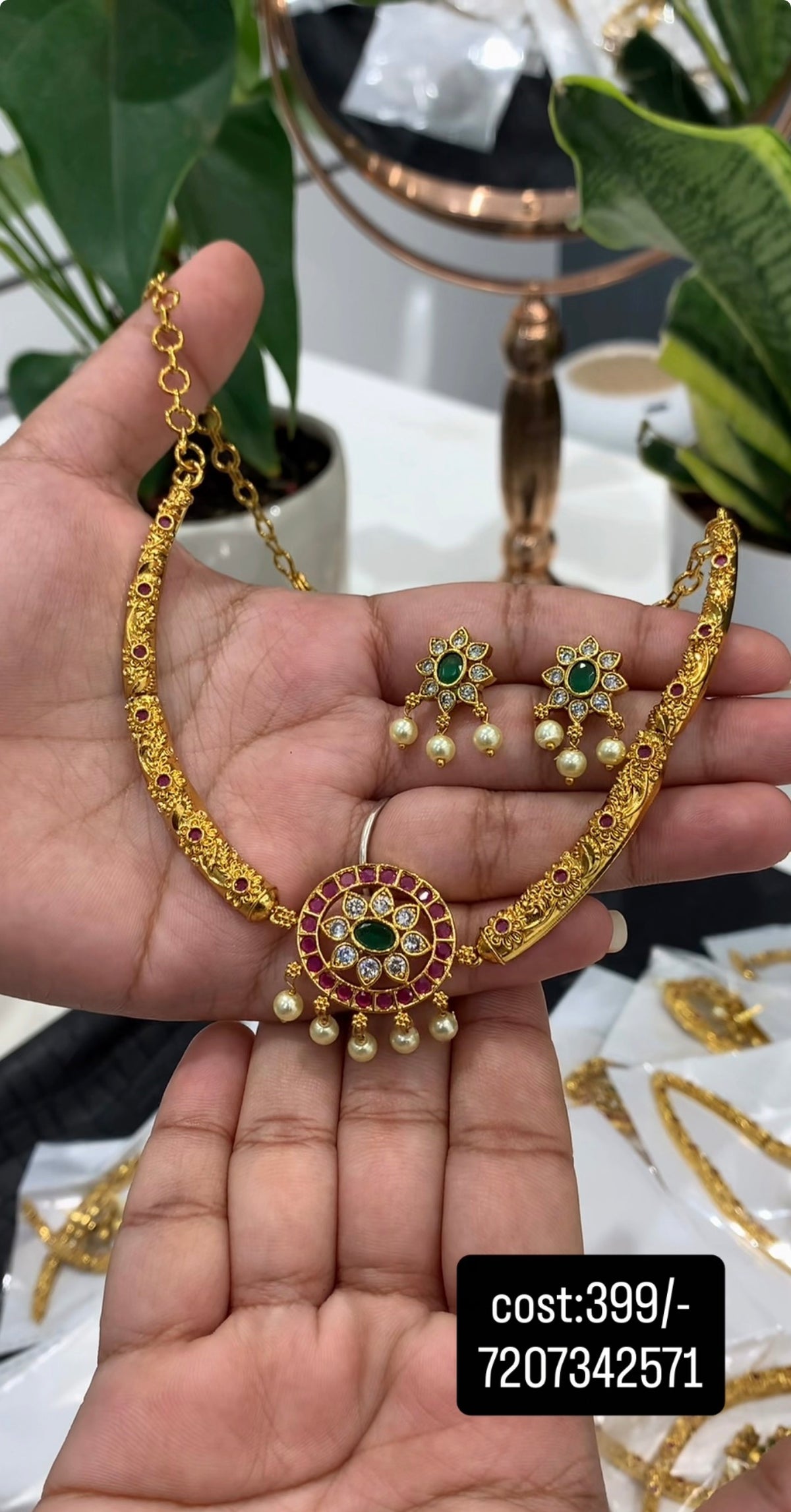 Beautiful pota stone kanti model necklace with pushback earrings
