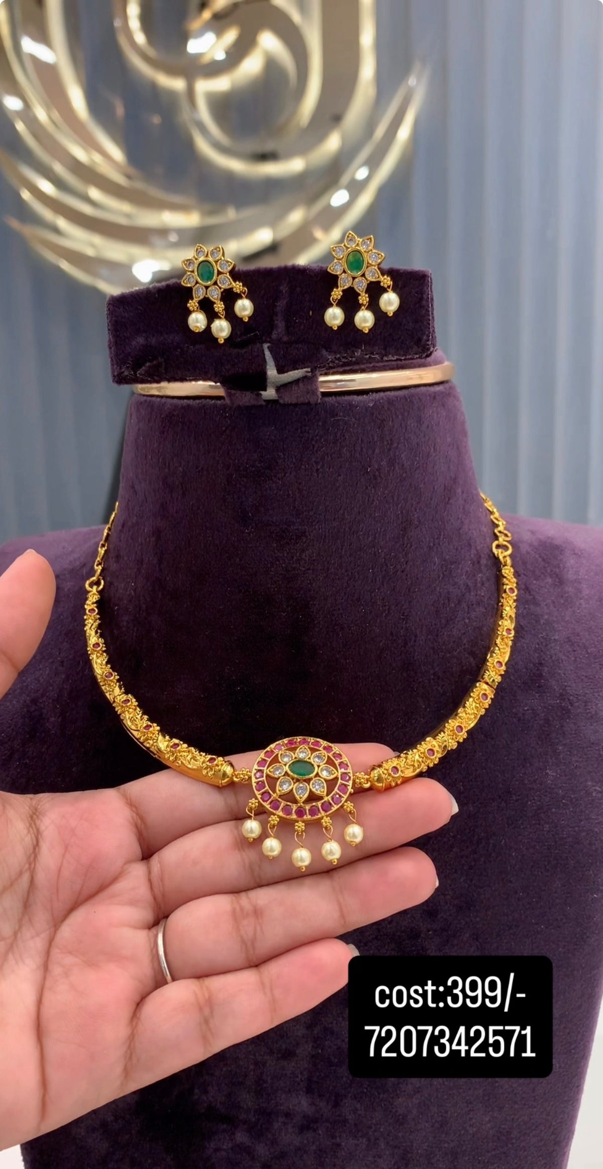 Beautiful pota stone kanti model necklace with pushback earrings
