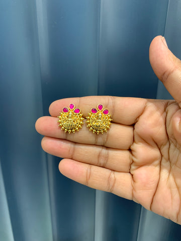 Beautiful jadau stone Lakshmi devi studs with pushback