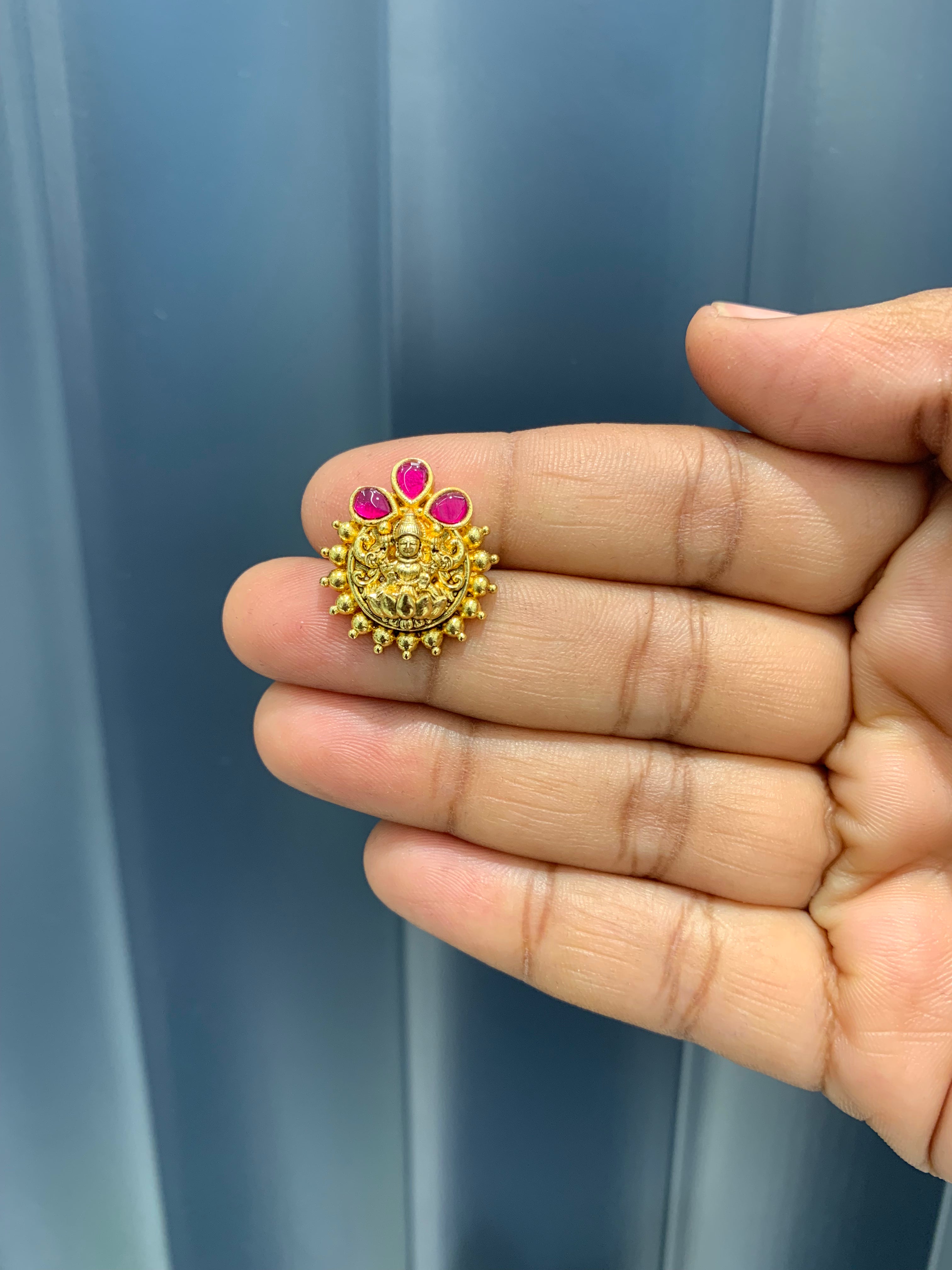 Beautiful jadau stone Lakshmi devi studs with pushback