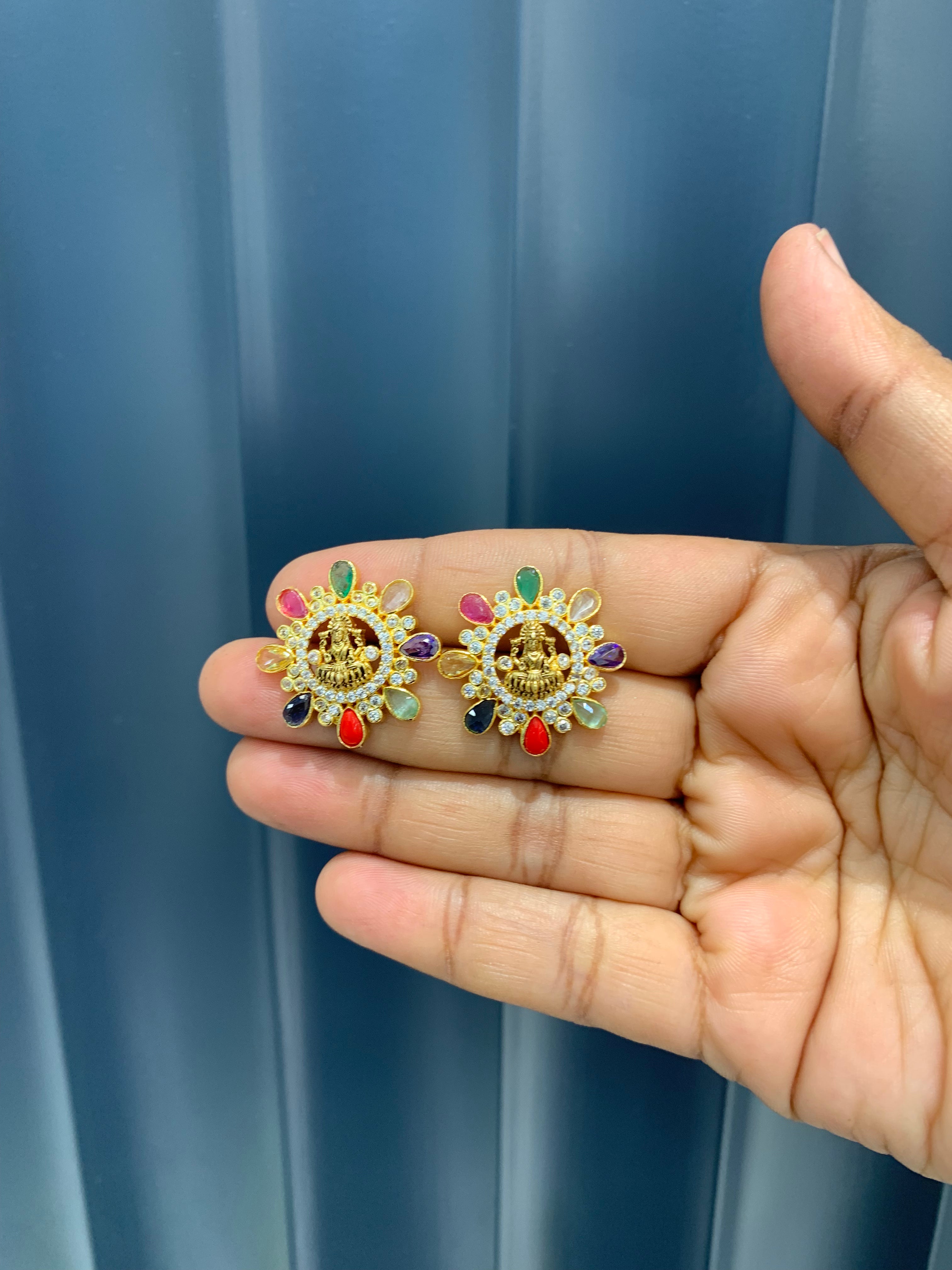 Beautiful Lakshmi devi navarathna studs with pushback