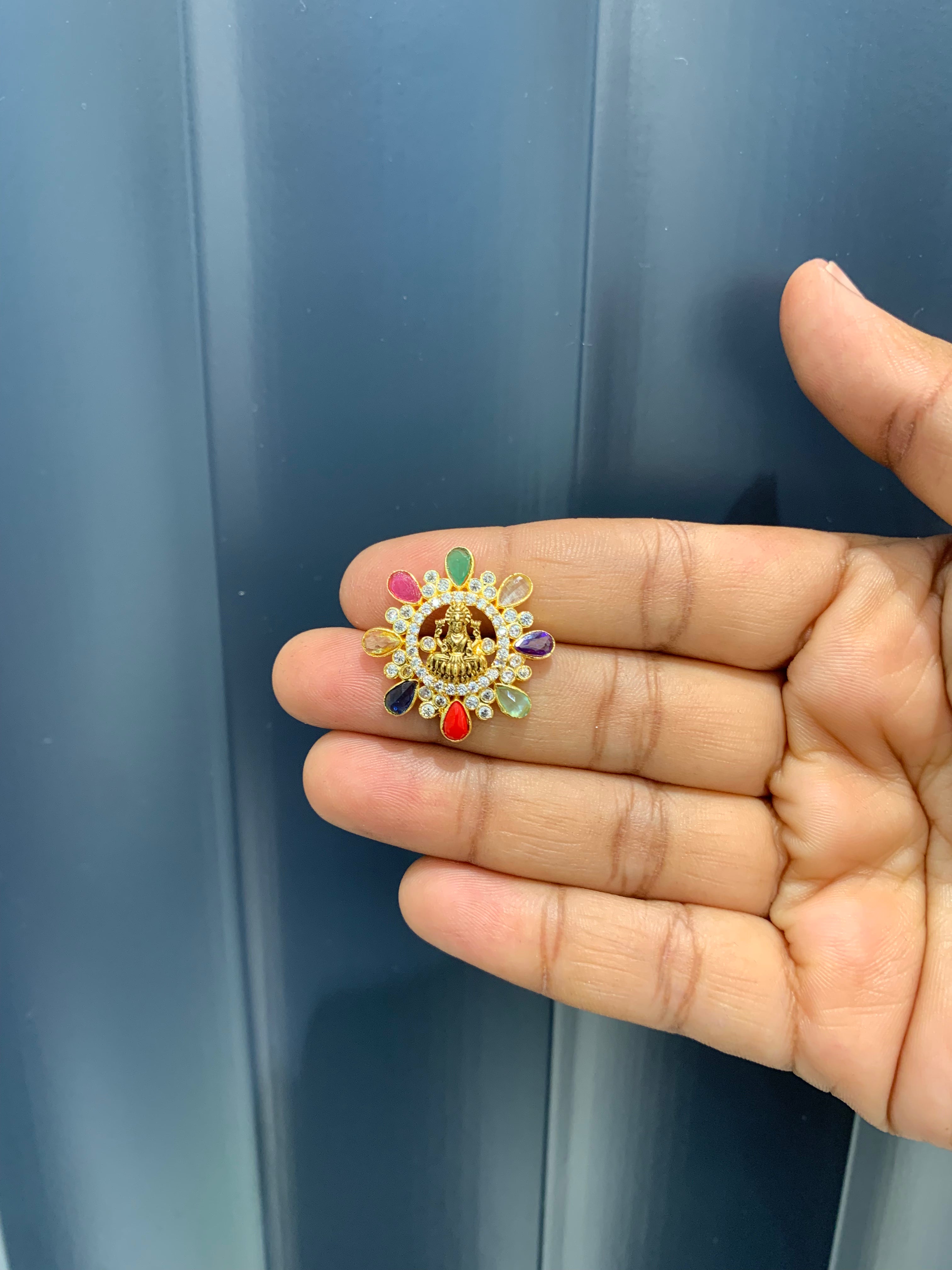 Beautiful Lakshmi devi navarathna studs with pushback