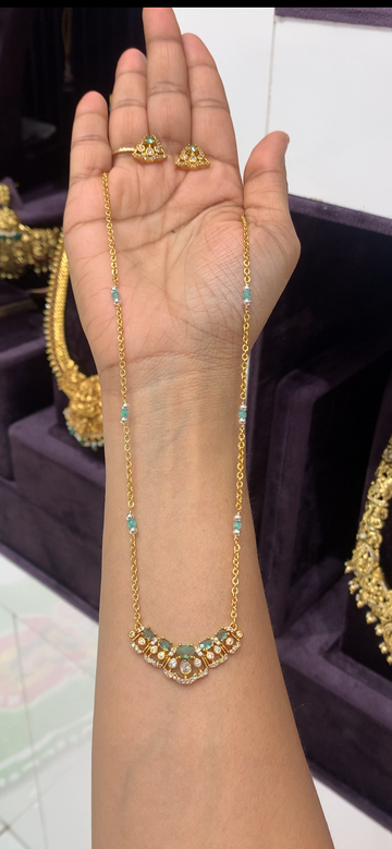 Beautiful CZ stones locket with handmaking chandraharam chain 18 inchs long
