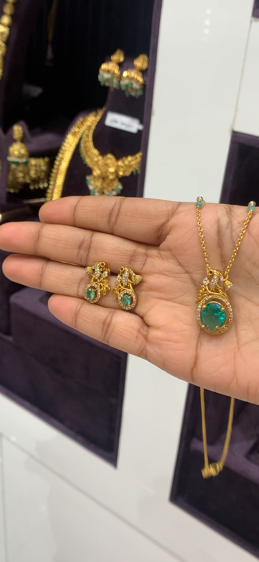 Beautiful peacock design pendant set with handmaking chandraharam chain 18 inchs long