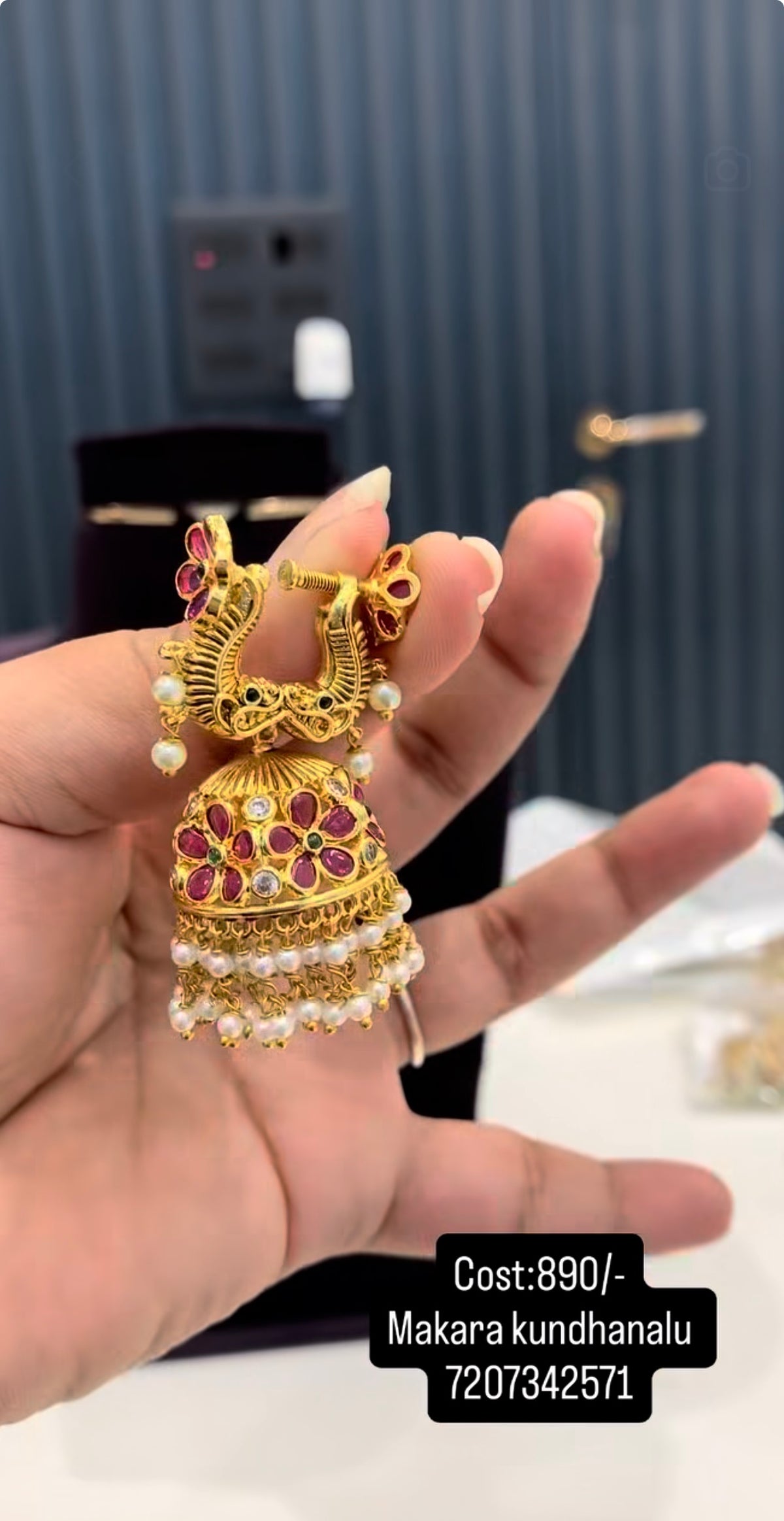 Beautiful makara kundhanalu jumkis with screwback