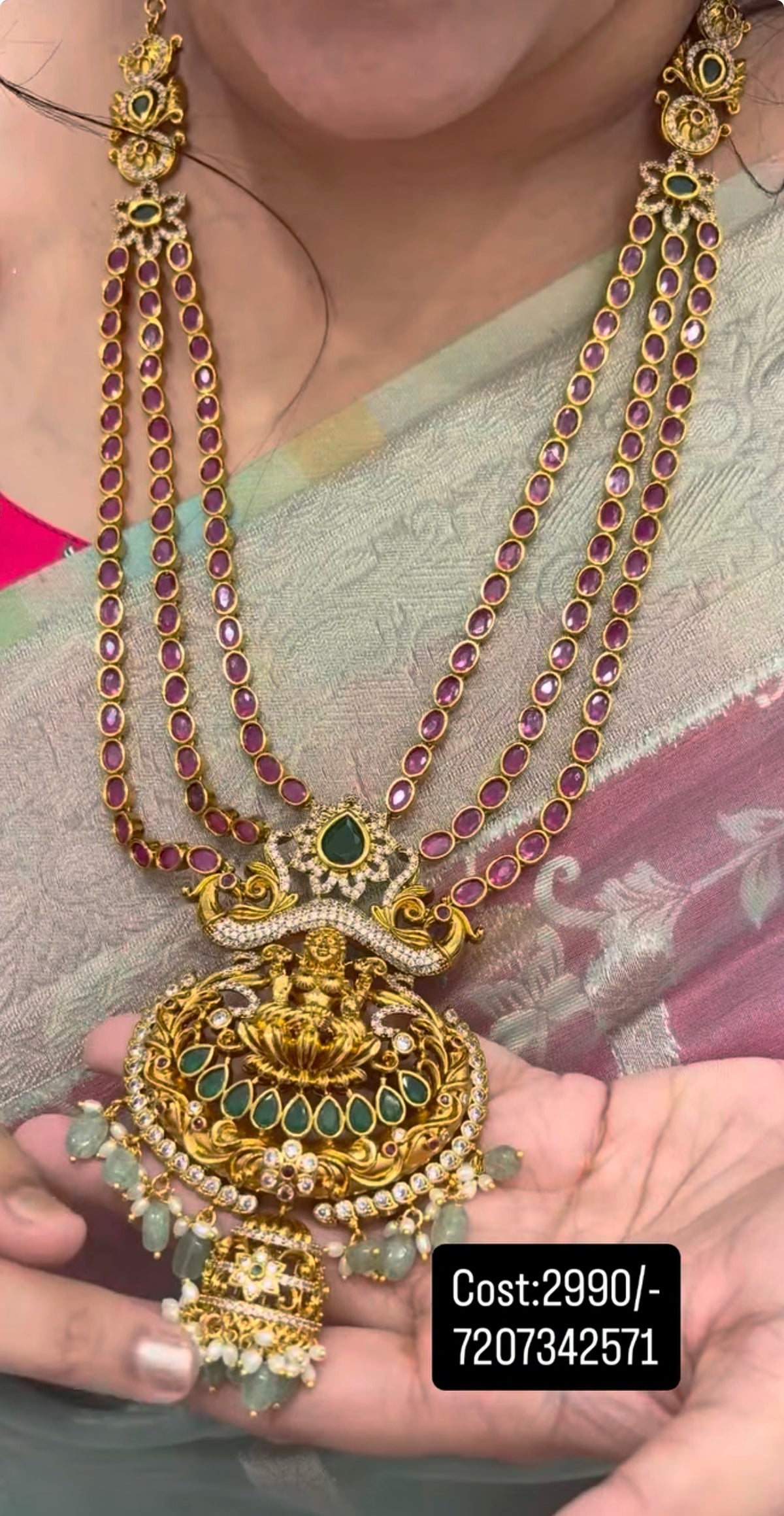 Beautiful pota stone 3 layers haram with screwback earrings