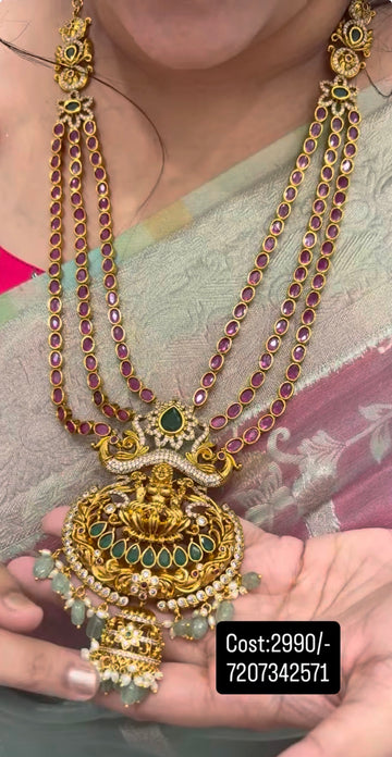Beautiful pota stone 3 layers haram with screwback earrings