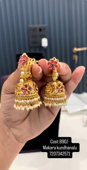 Beautiful makara kundhanalu jumkis with screwback