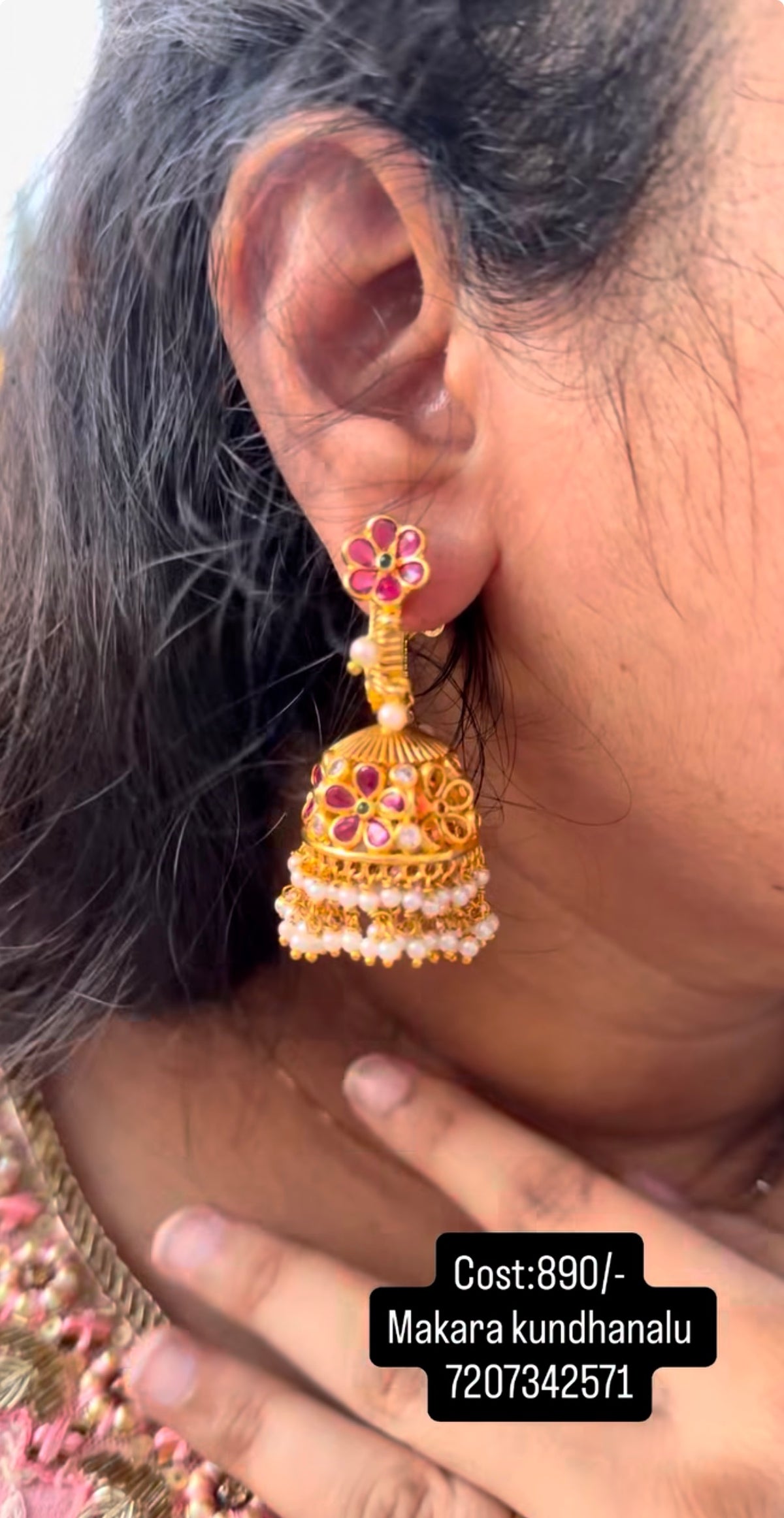 Beautiful makara kundhanalu jumkis with screwback