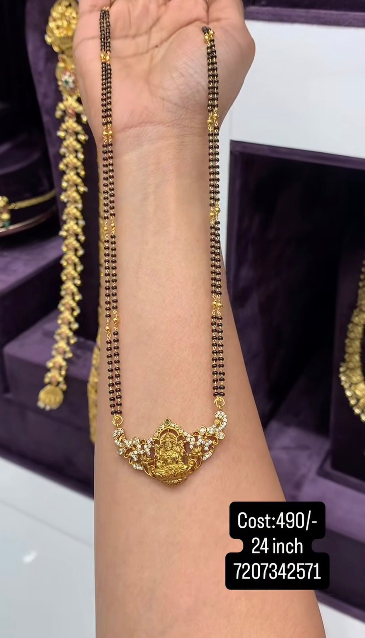 Beautiful Lakshmi devi pendent blackbeads chain 24 inchs long