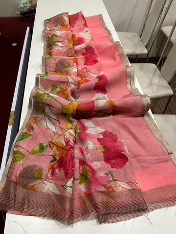 Linen digital printed saree